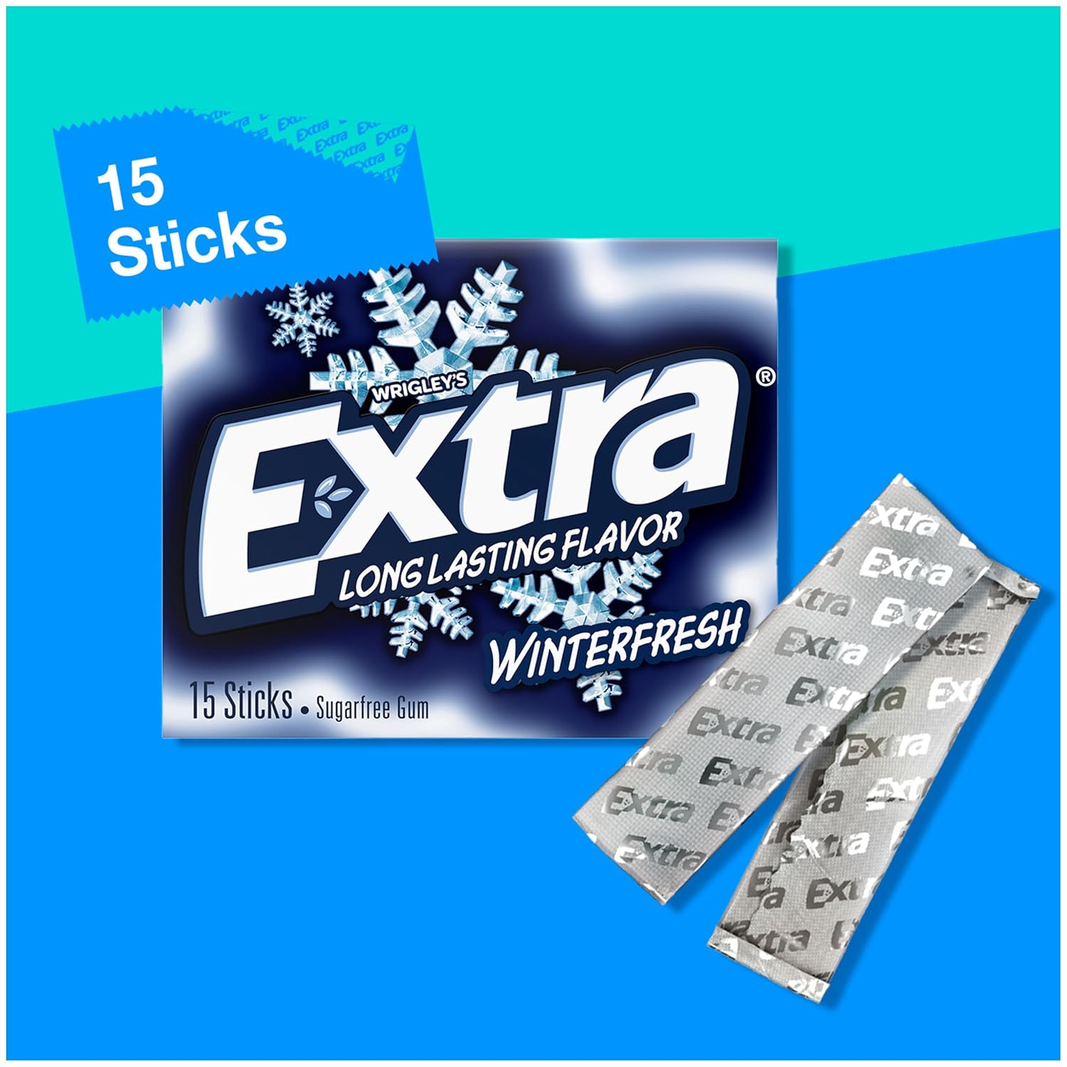 Extra Gum Winterfresh Sugarfree, Bulk, Individually Wrapped, Perfect for Fresh Breath at School, Work, and Travel 15 Count, Pack of 20