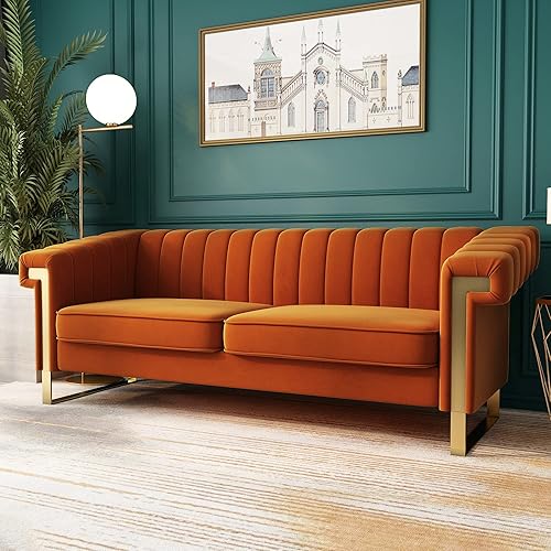 Miniatura 12 de Sofá Chesterfield de terciopelo de 83 pulgadas, moderno sofá biplaza de mediados de siglo para sala de estar y apartamento (P81-caqui cracker)