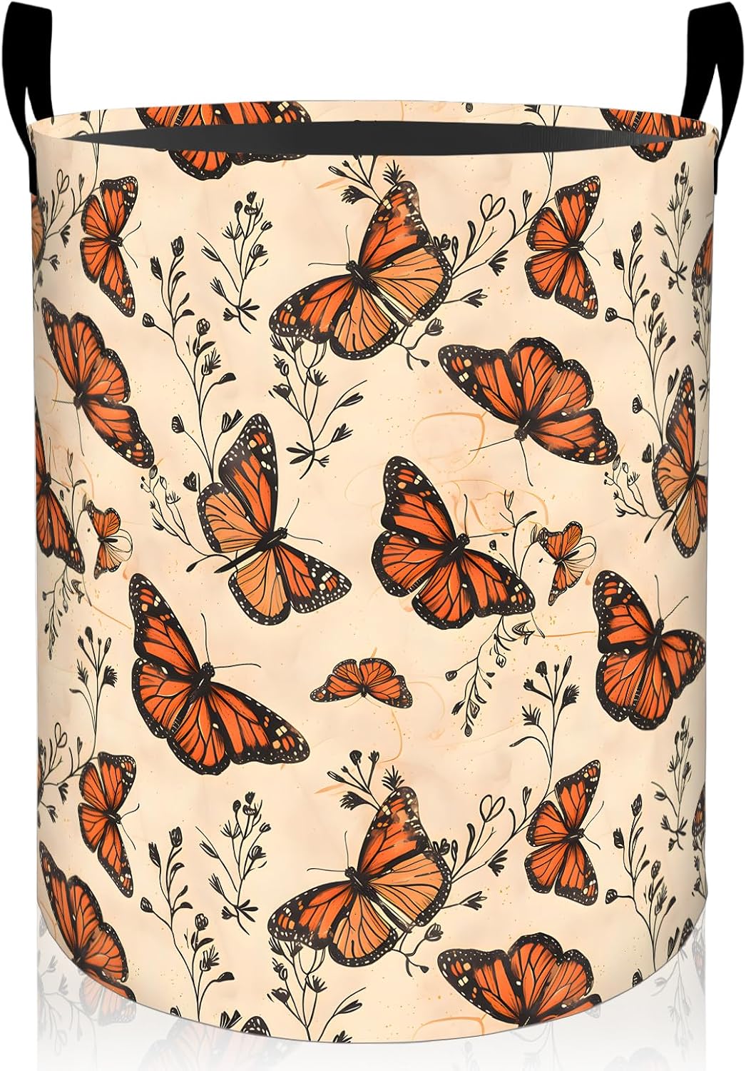 Butterfly Laundry Basket, Vintage Butterflies Foldable Oxford Cloth, Waterproof Dirty Clothes Hamper with Handles, Clothing Storage Bin Toy Organizer for Bedroom Dorm Bathroom, 19.7"x15.7"