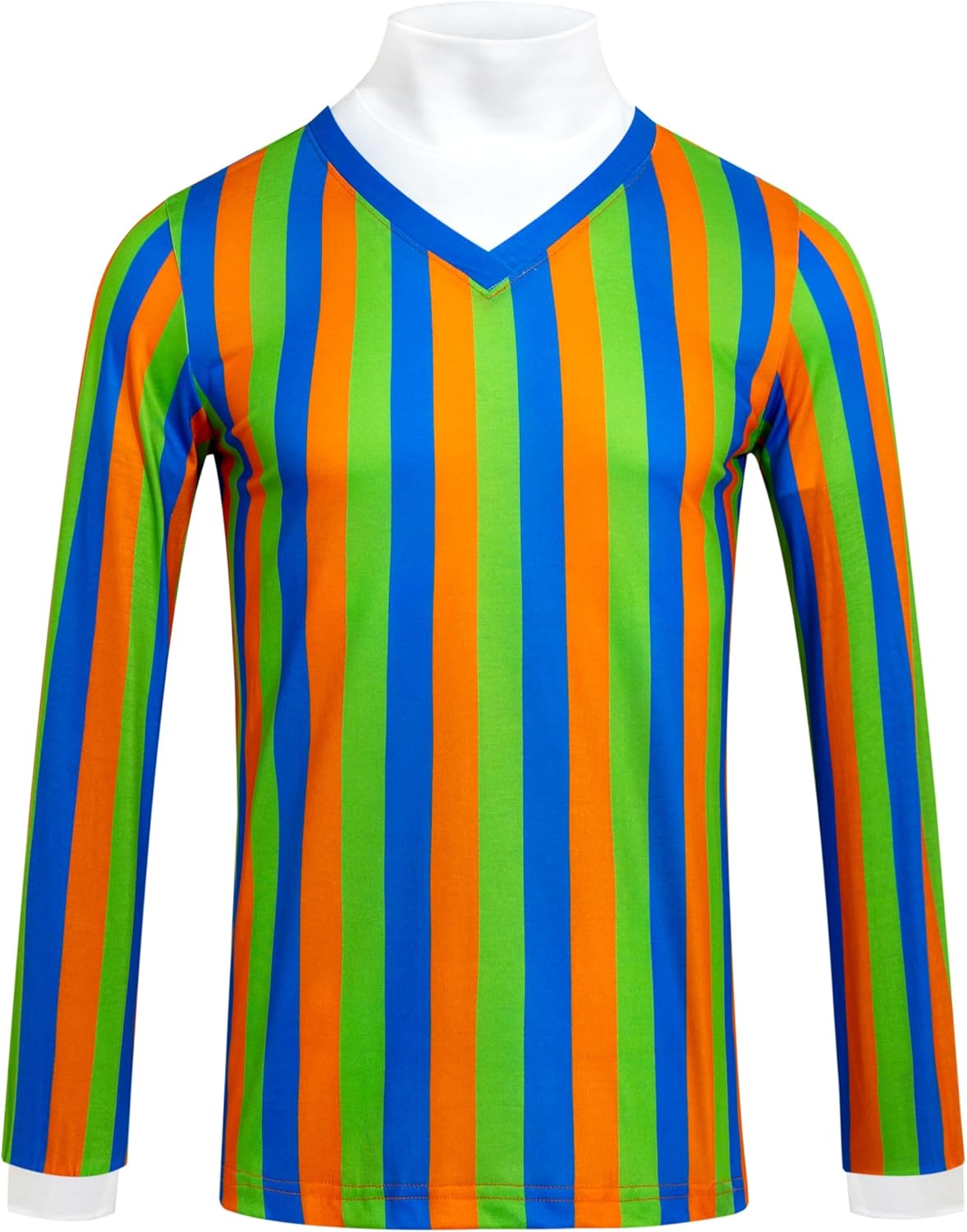 60 70s Adult Men's Neck Pullover Shirt Costume Cosplay Stripe Long Sleeve Shirt - Image 3