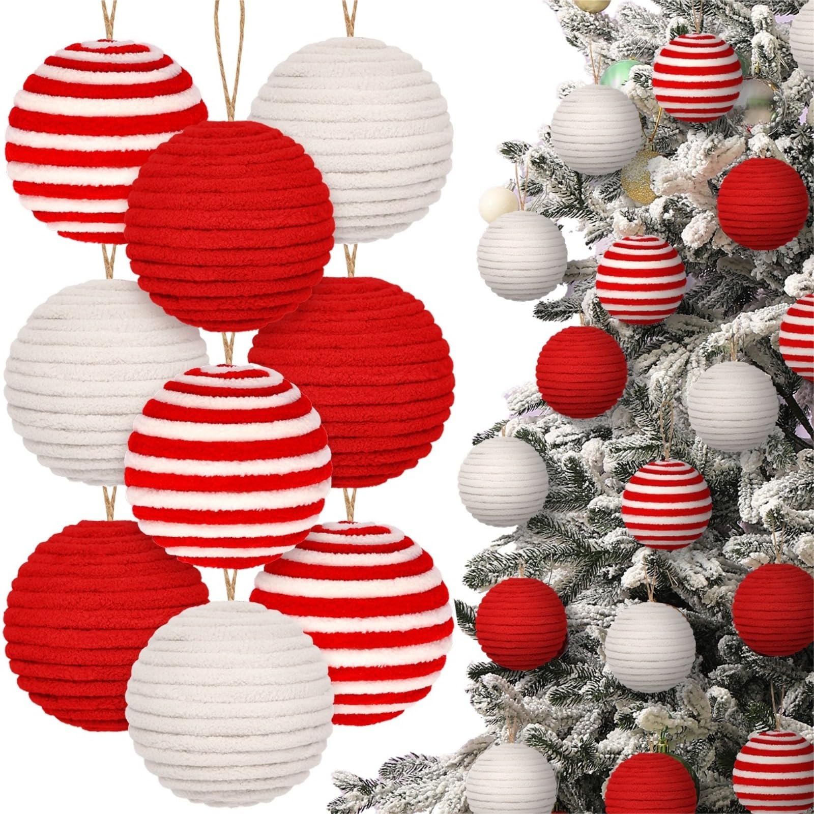 Weihnachtskugeln Weihnachtskugel-Dekorationen Aus Stoffen, Hängende Wohnornamente Weihnachtsdeko,Christbaumkugel(Rood,8cm)