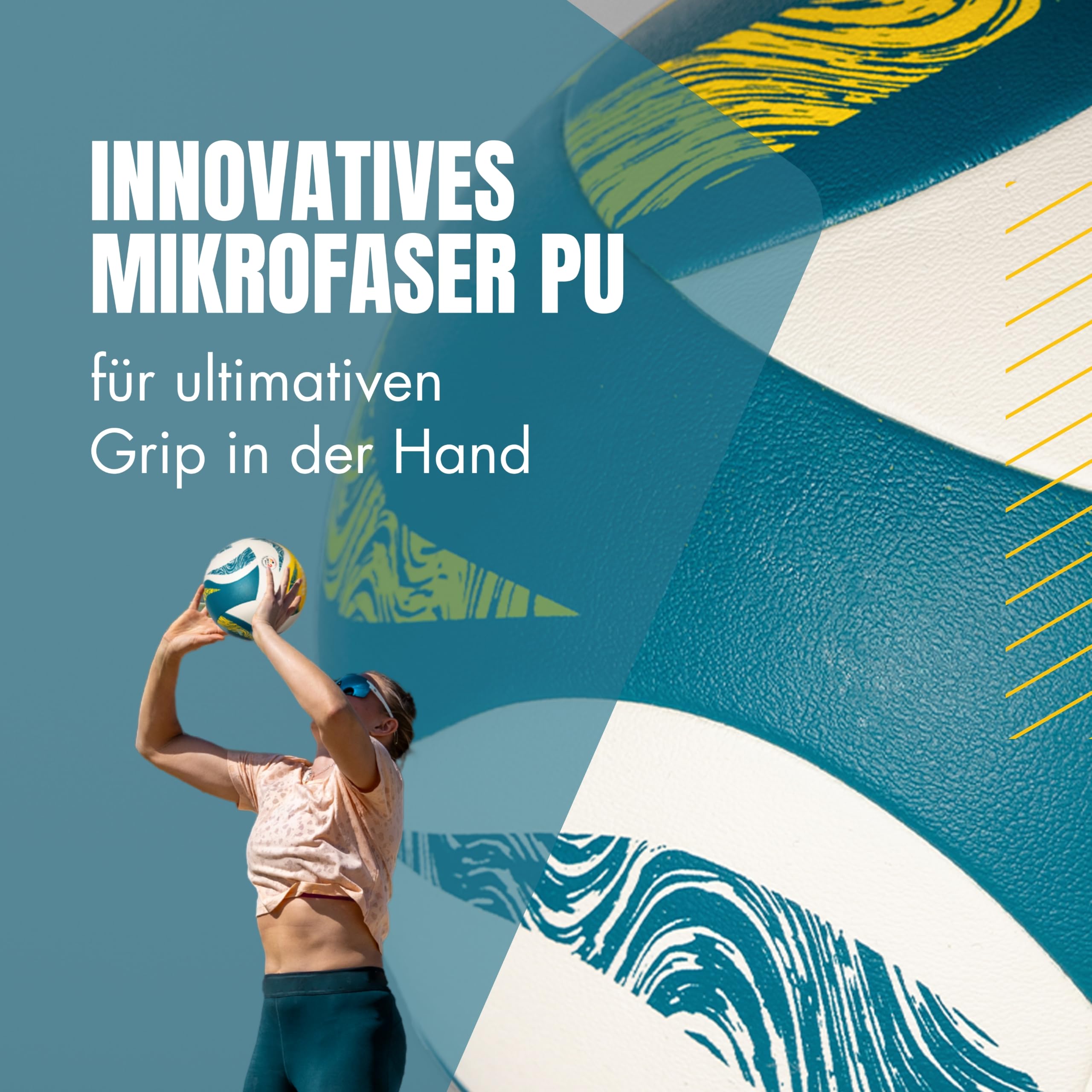 SunPro Offizieller Beachvolleyball, DVV Zertifiziert, offizielle Größe 5, weiche Mikrofaser PU Oberfläche - für Outdoor Sandsport Strandsport Geschenk