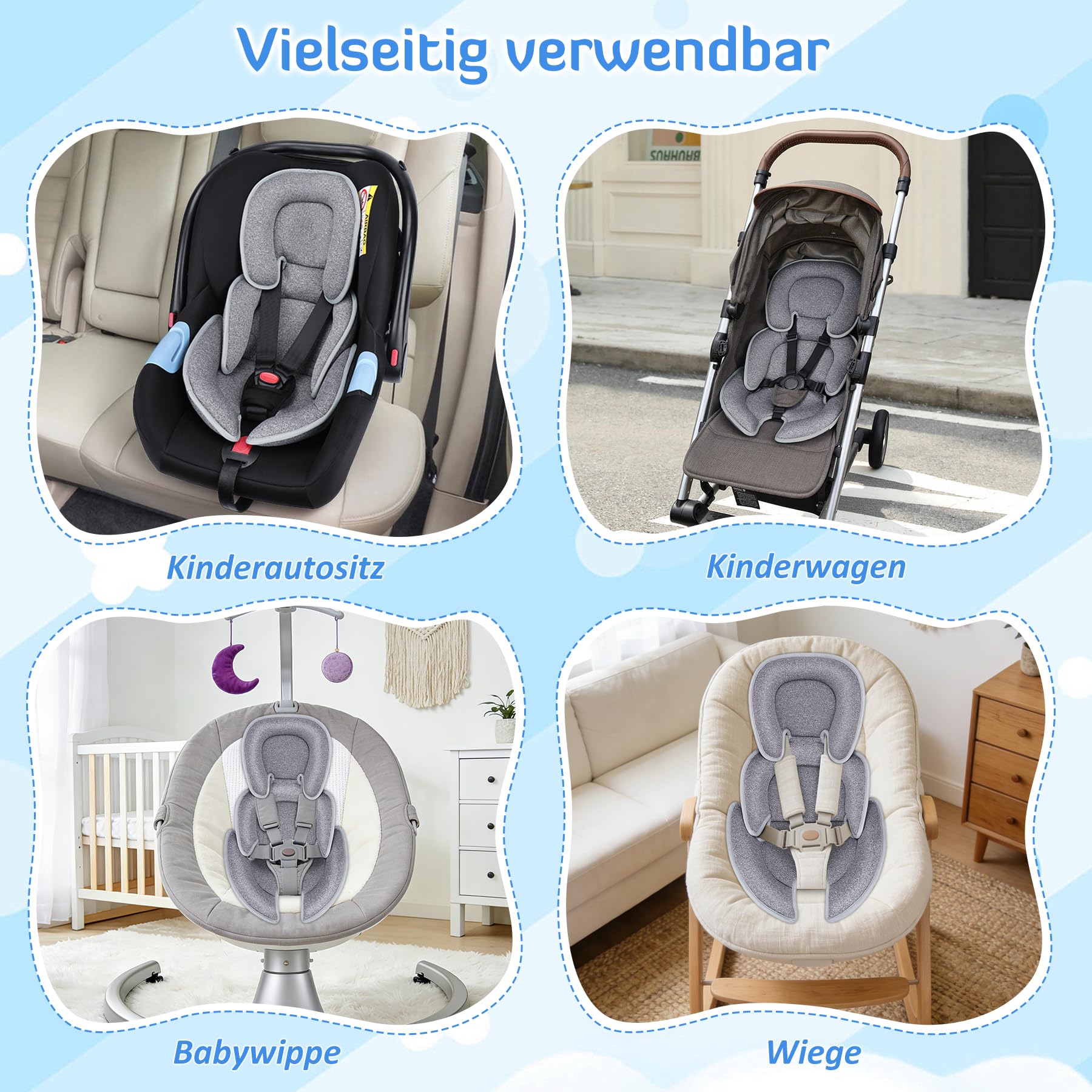 INFANZIA Riduttore per carrozzina e ovetto, seggiolino auto per neonati, cuscino extra morbido per tutte le stagioni, 64 x 39 cm
