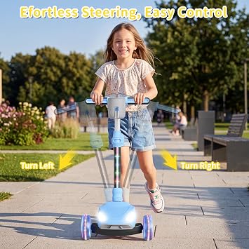 SIMATE Electric Scooter for Kids Ages 3+, 3 Wheel Balance Scooter, 3 Adjustable Heights, Foldable & LED Display & Thumb Throttle, Long Battery Life, Full Body Lights Up, Gift for Kids Boys Girls
