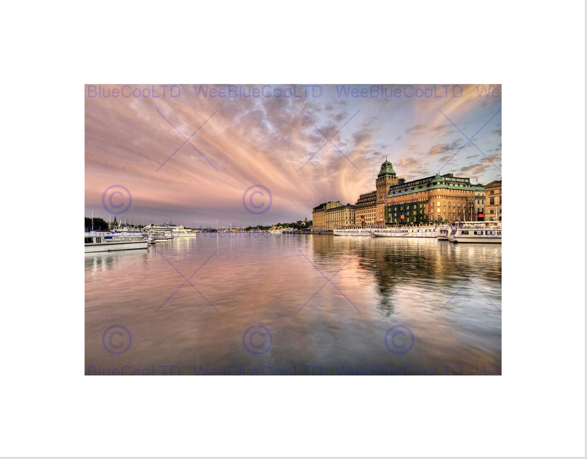 Wee Blue Coo Amazing Sky Over Stockholm Sweden Pink Boat City Wall Art Print