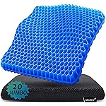 20 Gel Seat Cushion for Long Sitting Pressure Relief(Jumbo&Thick) - Wheelchair Cushion for Pressure Sores - Back, Sciatica & Tailbone Pain Relief Cushion- Non-Slip Butt Pillow for Office, Home, Car