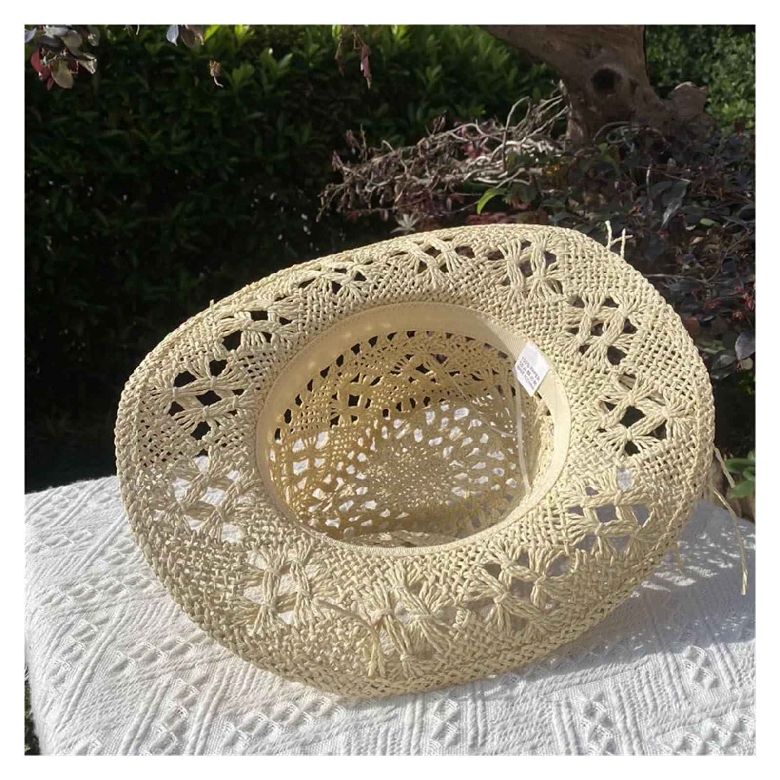 Sombrero Cowboy Sombrero de paja verano hecho a mano clásico vintage ahuecado rizado ala ancha sombrero for el sol pesca gorra escalada Retro