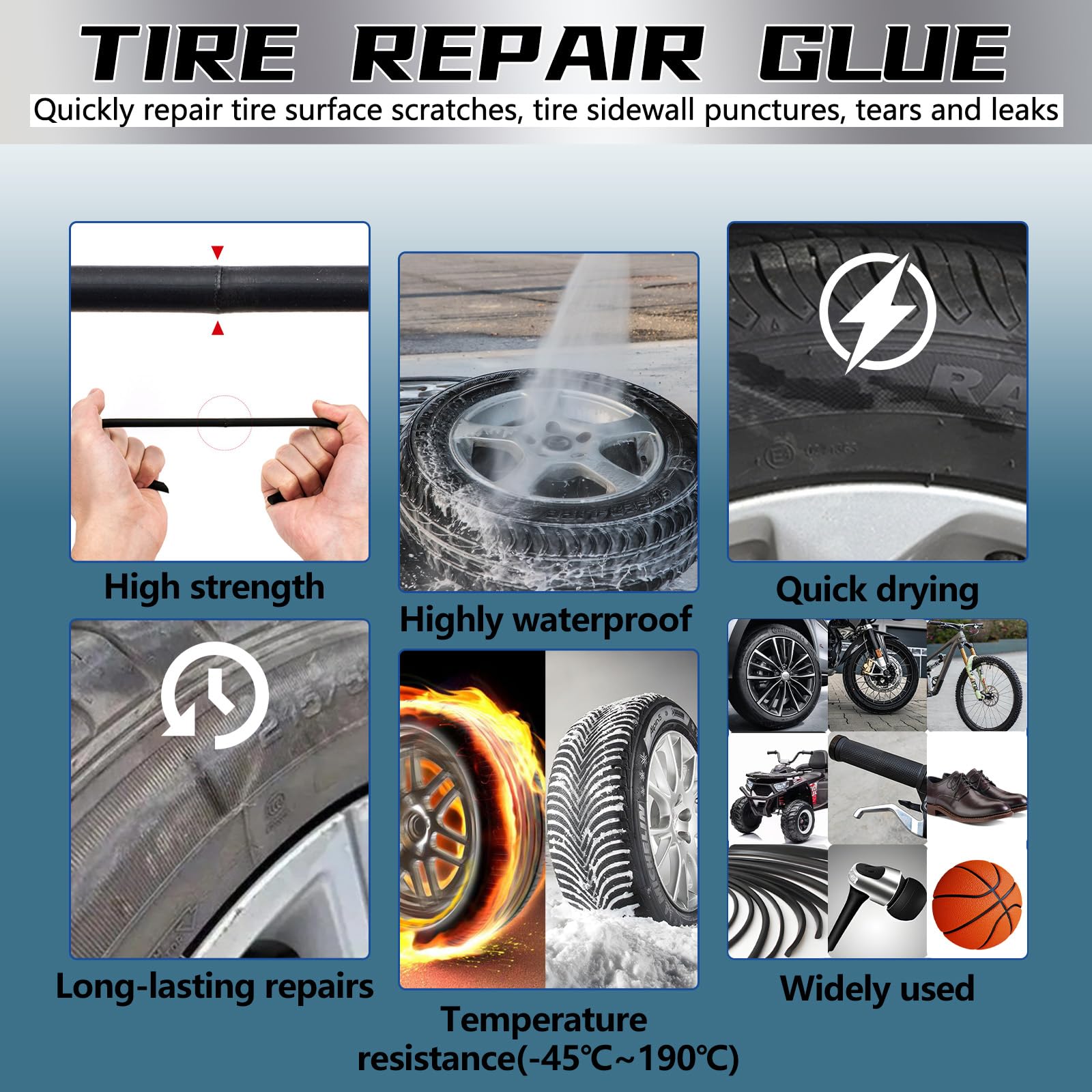 Tire Repair Glue Rubber Cement for Sidewall Fixes Suitable for Car Motorcycle Bike Jeep Off-Road Truck Tractor 20ML — view 2