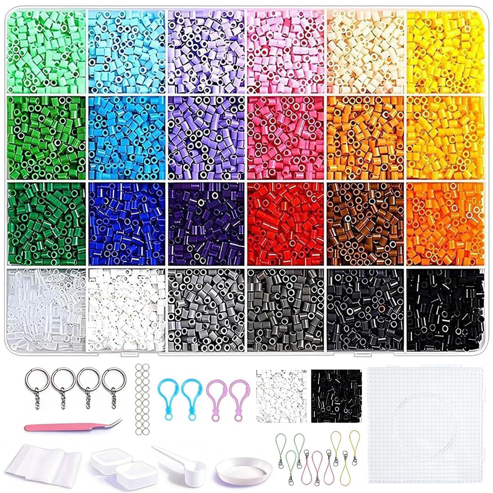 YueXing 2.6mm Fuse Beads Set, 10400pcs 24 Colors DIY Craft Kit with Pegboard, Keyrings & Storage – Complete Creative Art Supplies