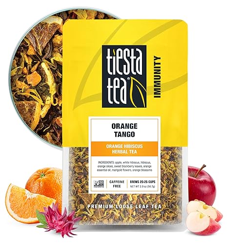 Tiesta Tea - Tango naranja  Hoja suelta  Té de hierbas de hibisco naranja  Mezcla de frutas sin cafeína de primera calidad  Hace caliente o helado y