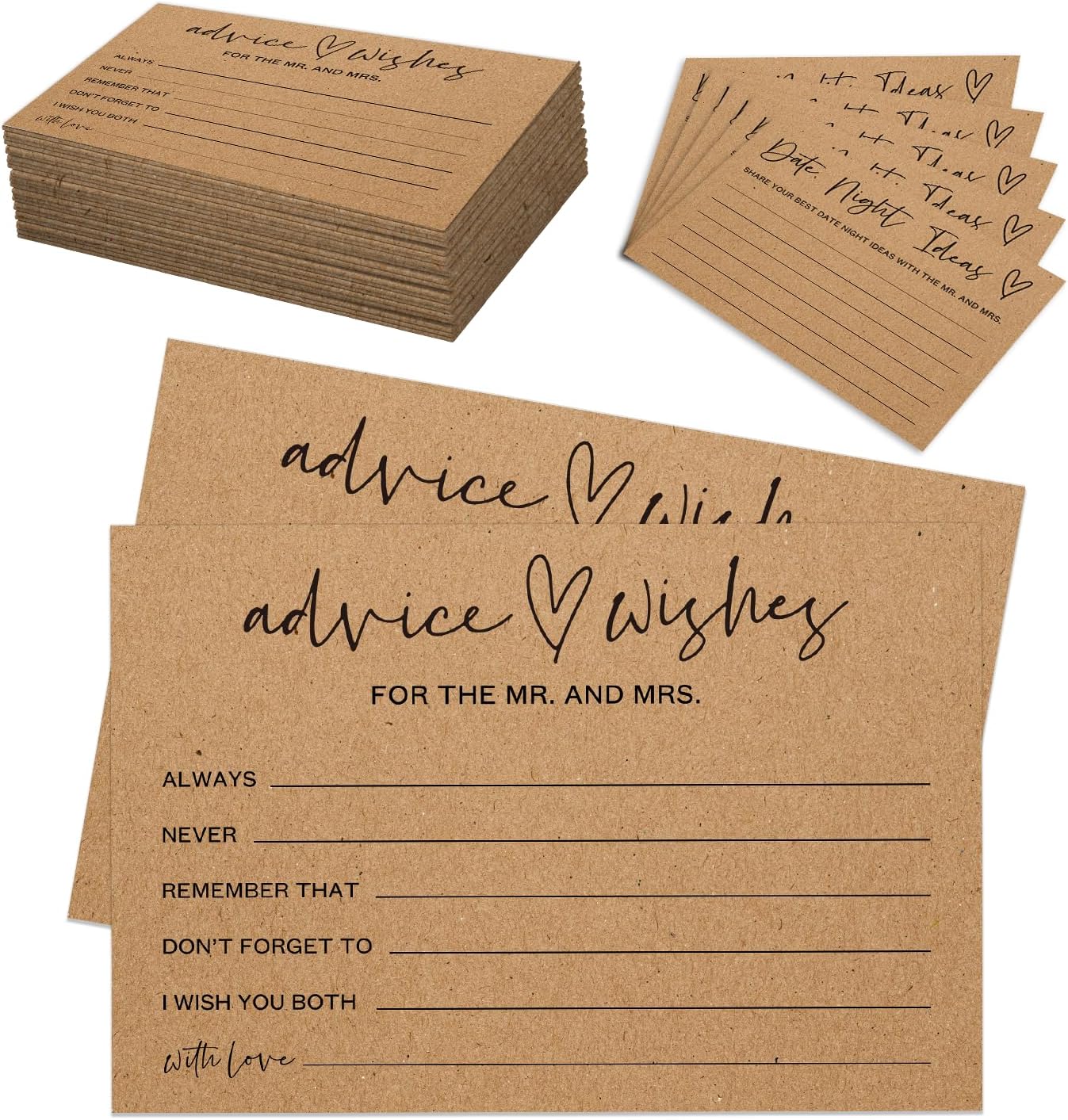 Rustic Advice and Wishes for the Mr and Mrs - 50 Packs Minimalism Wedding Advice Cards Bridal Shower Game Cards Reception Guest Book for Bride Groom Newlywed Engagement Party Decoration -A01