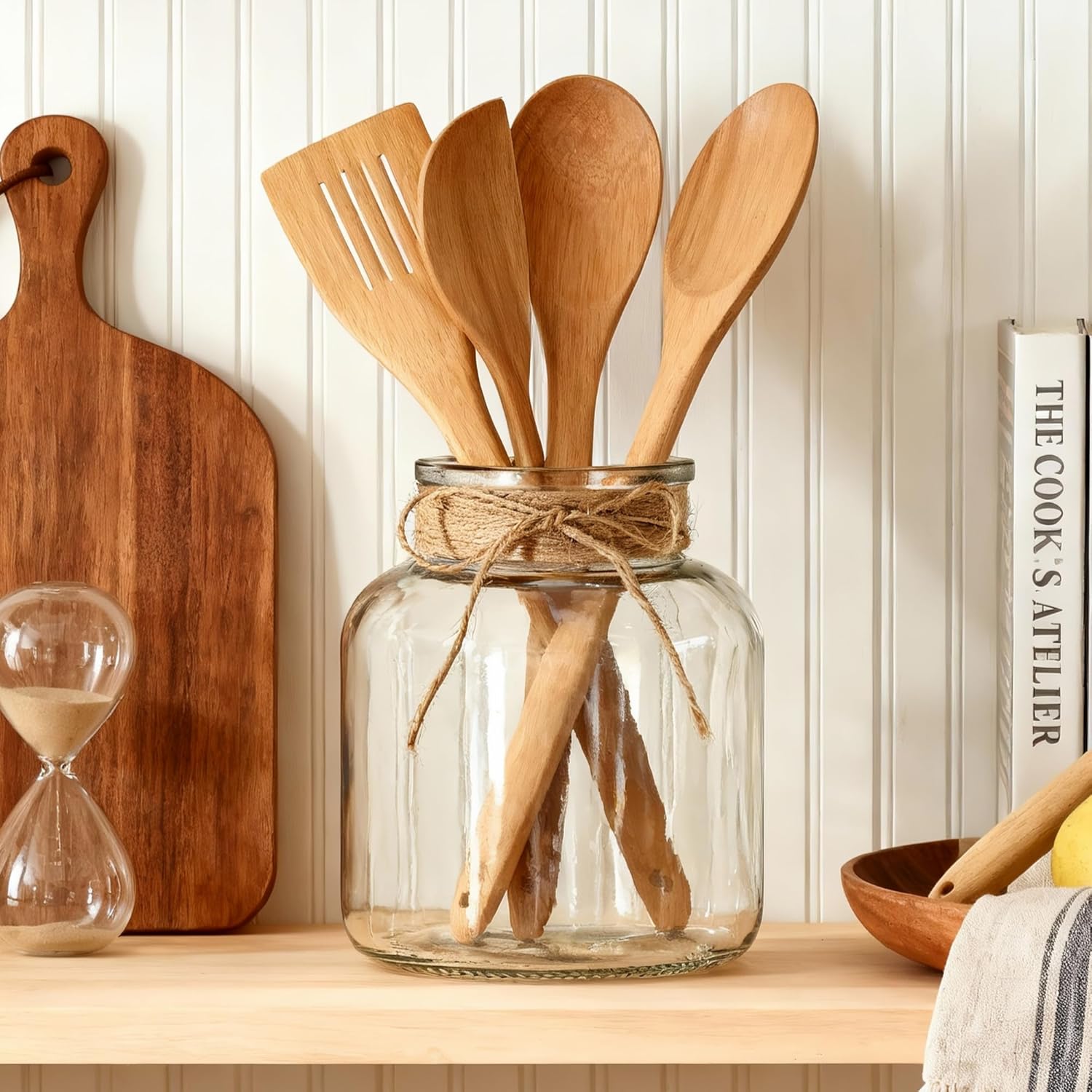 Houmury Glass Vases for Centerpieces Set of 2 Farmhouse Utensils Holder 6 Inch Clear Large Vase with Twine Ties Home Decor for Wedding Living Room Dining Table Office (2) - Image 2