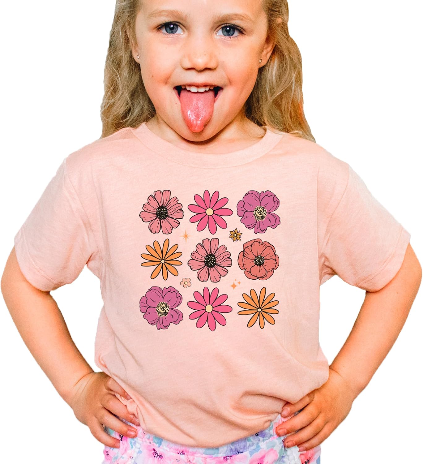 Flowers Shirt for Girls Cute Girly Colorful Floral Tee for Toddlers and Kids