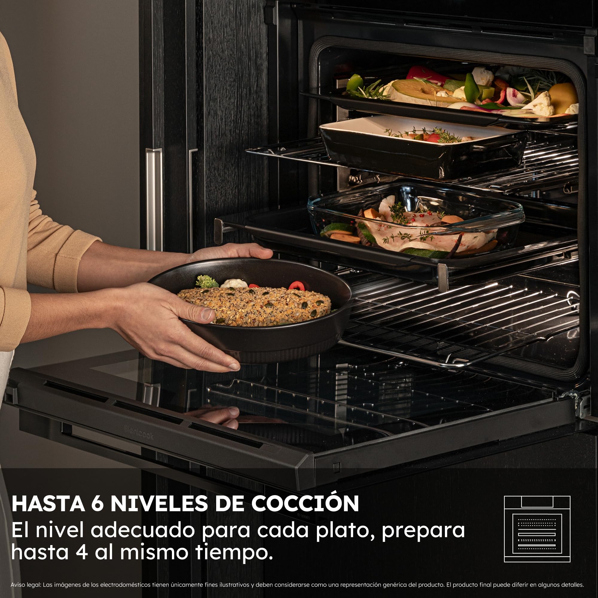 Haier ID Series 2 H6 ID2P5B3YTB - Horno Multifunción Pirolítico e Hidrolítico, Conectividad WIFI, 78L, Cocción multinivel, 12 Funciones, Display táctil y Mandos giratorios, Guía Telescópica, Negro