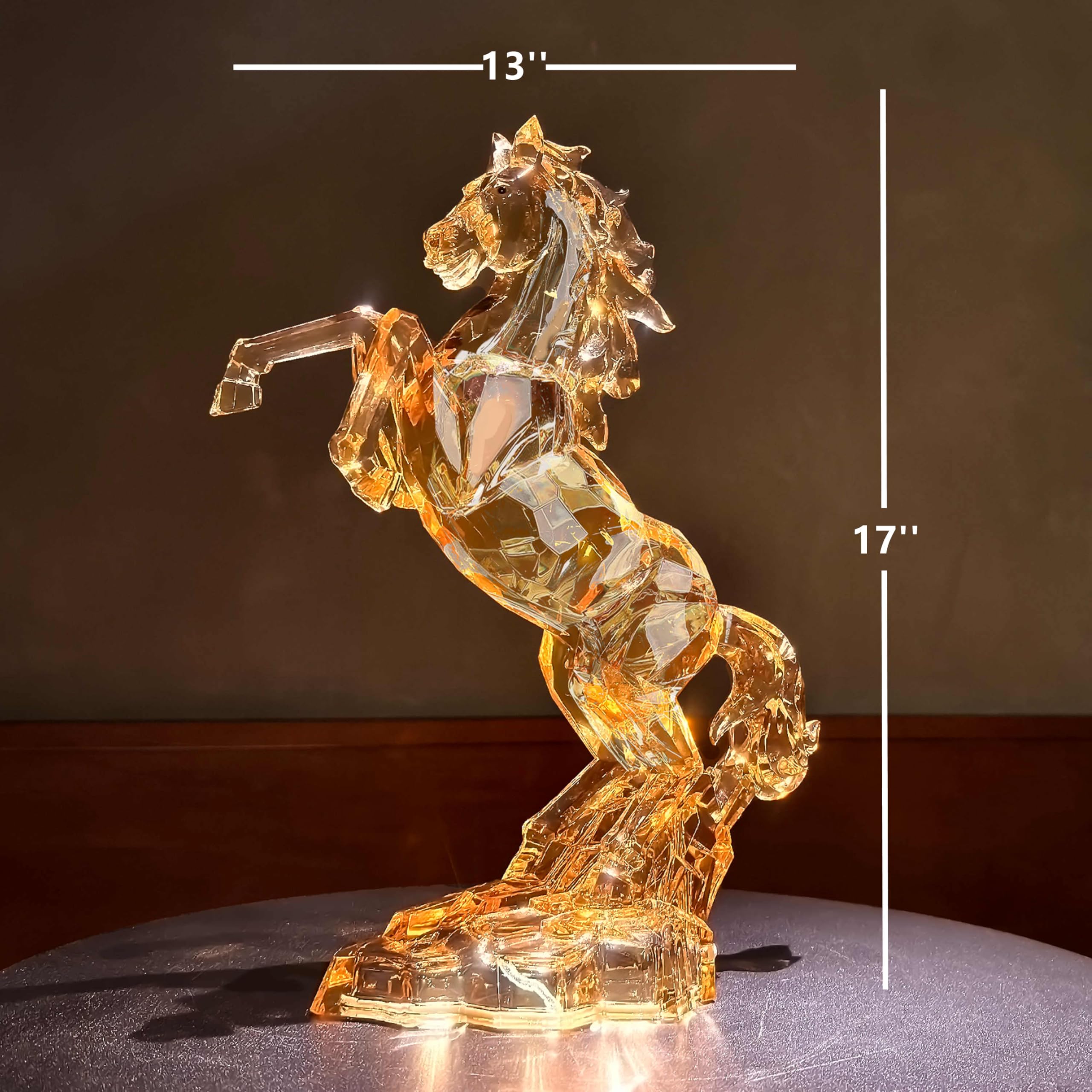 Figura de caballo acrílico grande de 43 cm de alto, figura de caballo de cristal chino Feng Shui, estatua de caballo, escultura de caballo, figura coleccionable para decoración de mesa de