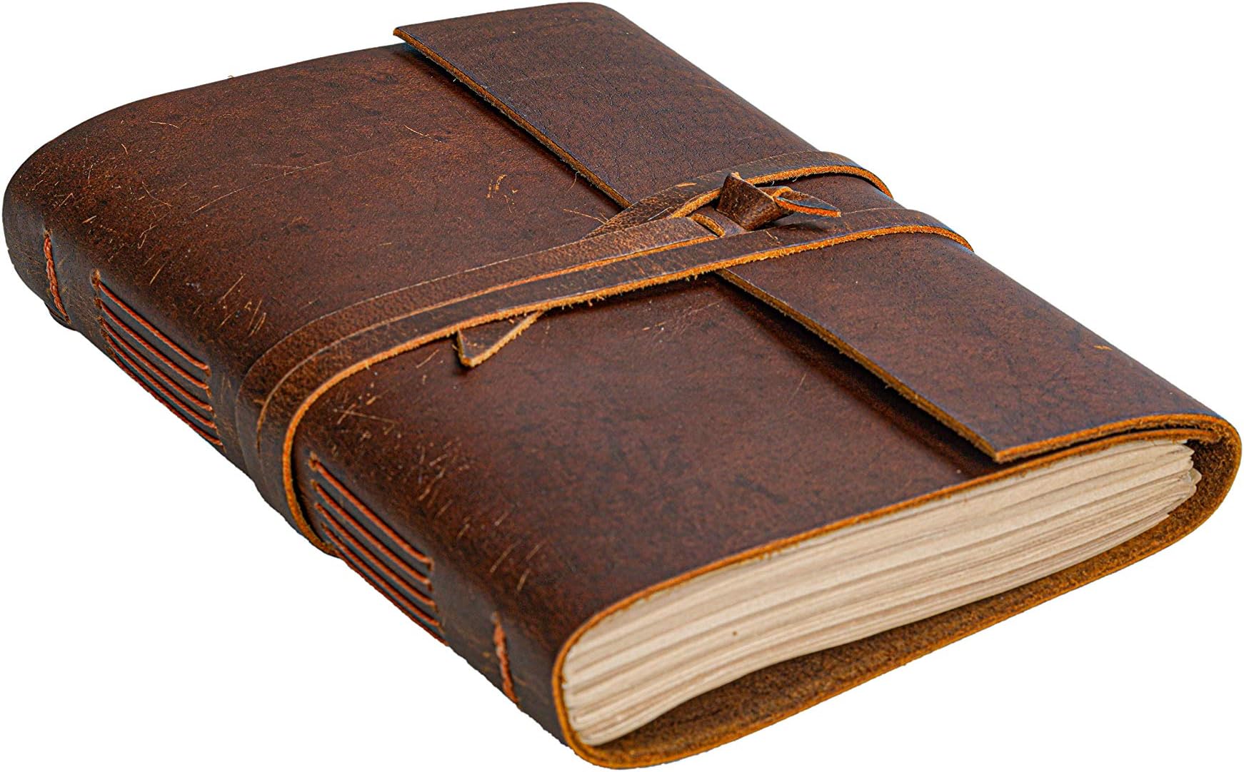 HLC Leather Journal Notebook（6x8 inches） - Rustic Handmade Vintage Leather Bound Journals for Men and Women - Leather Craft Unlined Paper 300 Pages, Leather Book Diary Pocket Notebook