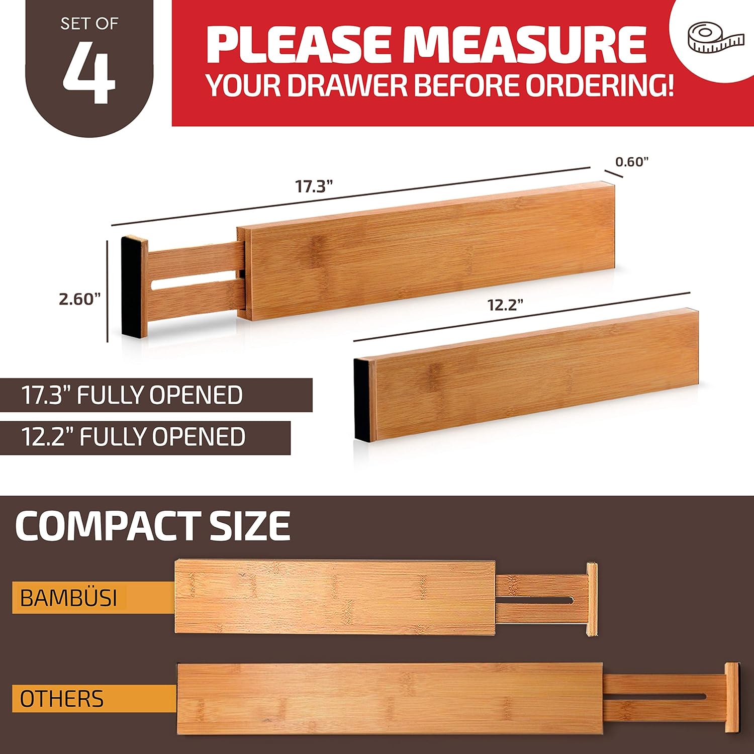 Bamboo Corner Kitchen Shelf and Adjustable Bamboo Drawer Dividers Organizers