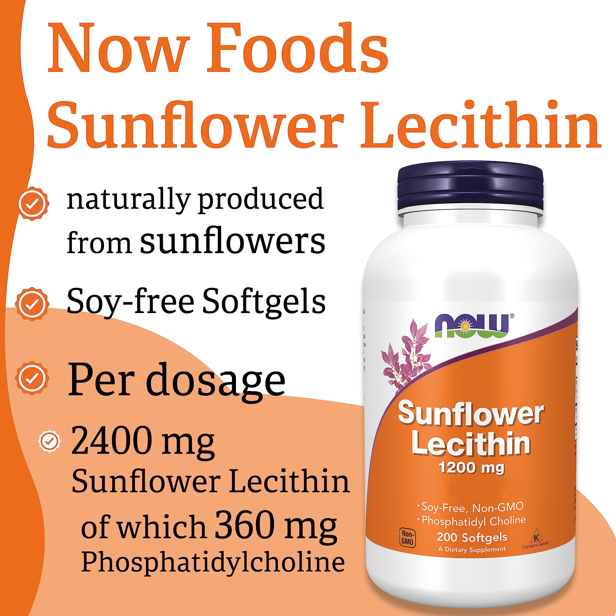 Lécithine Now Foods 1200mg - Boîte De 200 Softgels, Complément Alimentaire, Neuf, Fabriqué Aux USA, Date Fraîche