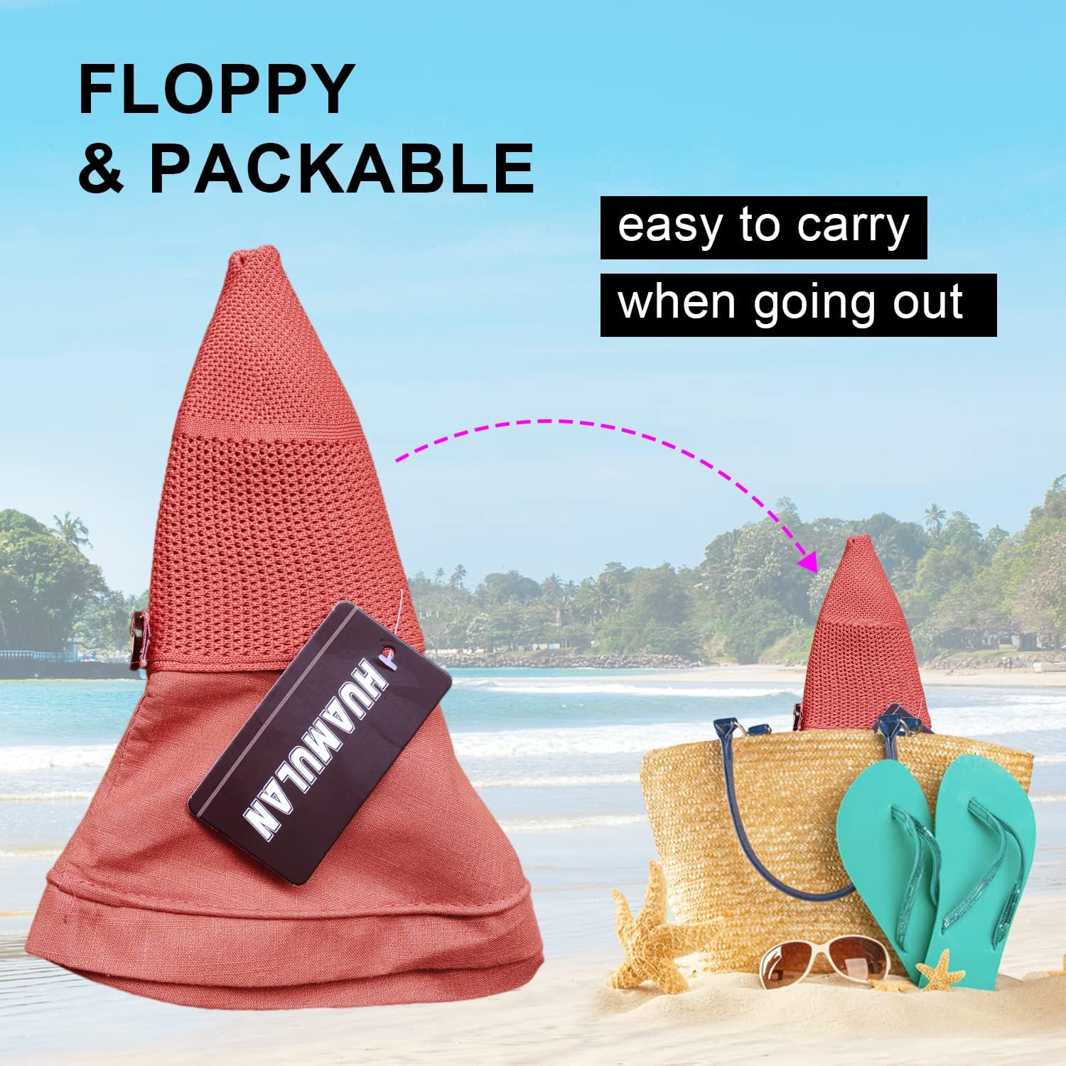 Women Wide Brim Sun Hats Metal Wired Edge Summer UV Protection Beach Fishing Hat for Hiking Garden Travel Chin Strap - Image 4