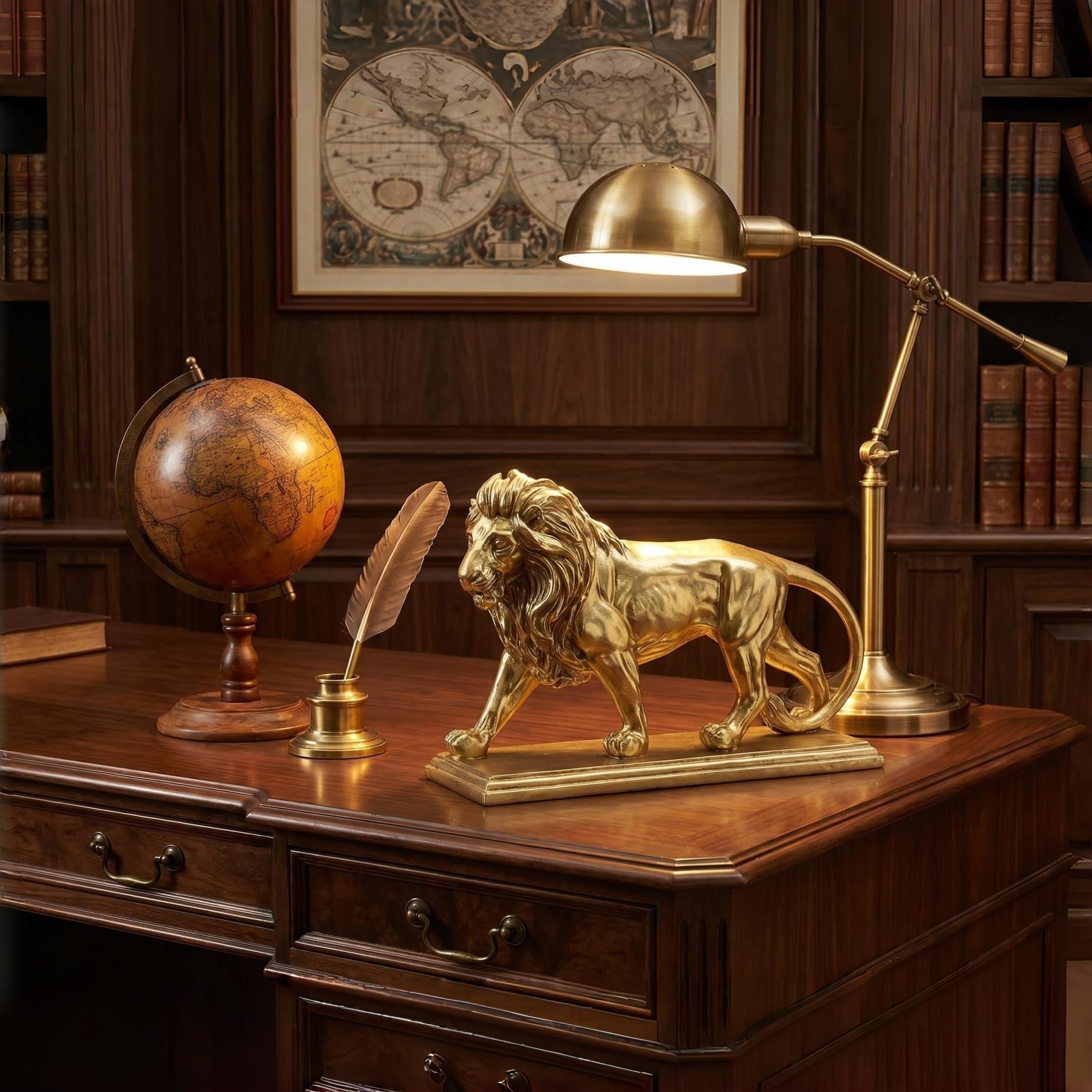 Decorazione per la casa, scultura decorativa a forma di leone dorato, decorazione creativa per mensole, soggiorno, libreria, scrivania da ufficio, regalo unico per altri