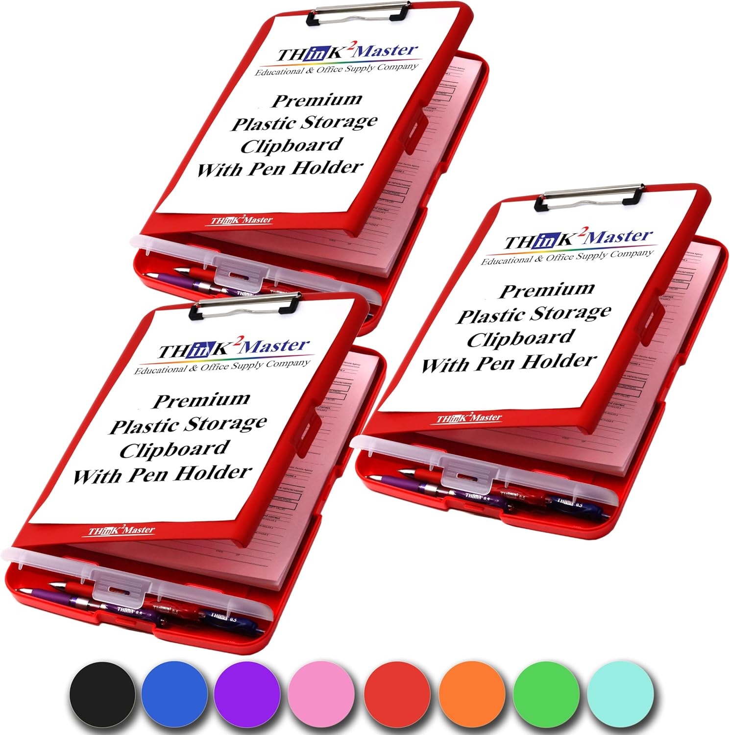 Think2Master [3 Pack] Red Plastic Storage Clipboard with Pencil Holder. | 25% Heavier & 25% Sturdier| Heavy Duty. Nursing, Teacher & Classroom Must Have.