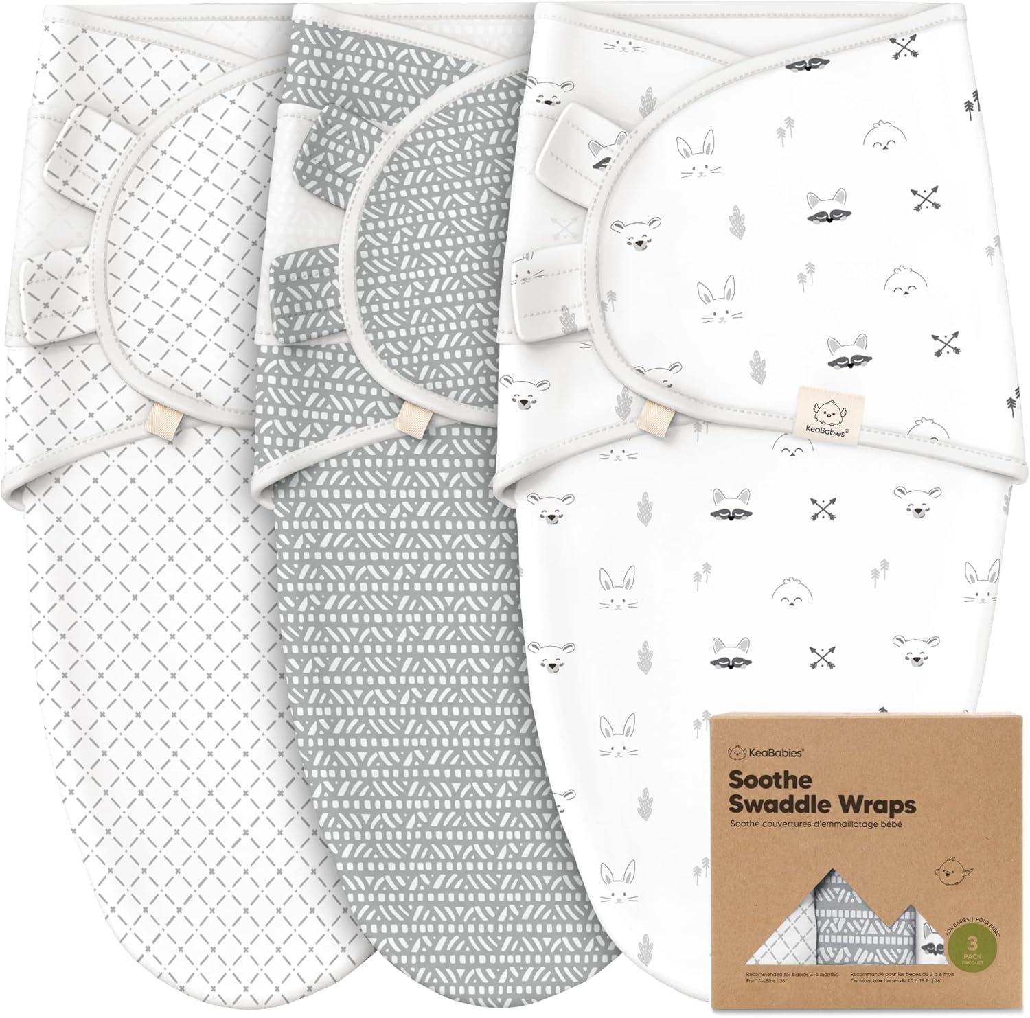 KeaBabies 3-Pack Organic Baby Swaddle Sleep Sacks – Newborn Swaddle Sack, Ergonomic Baby Swaddles 0-3 Months