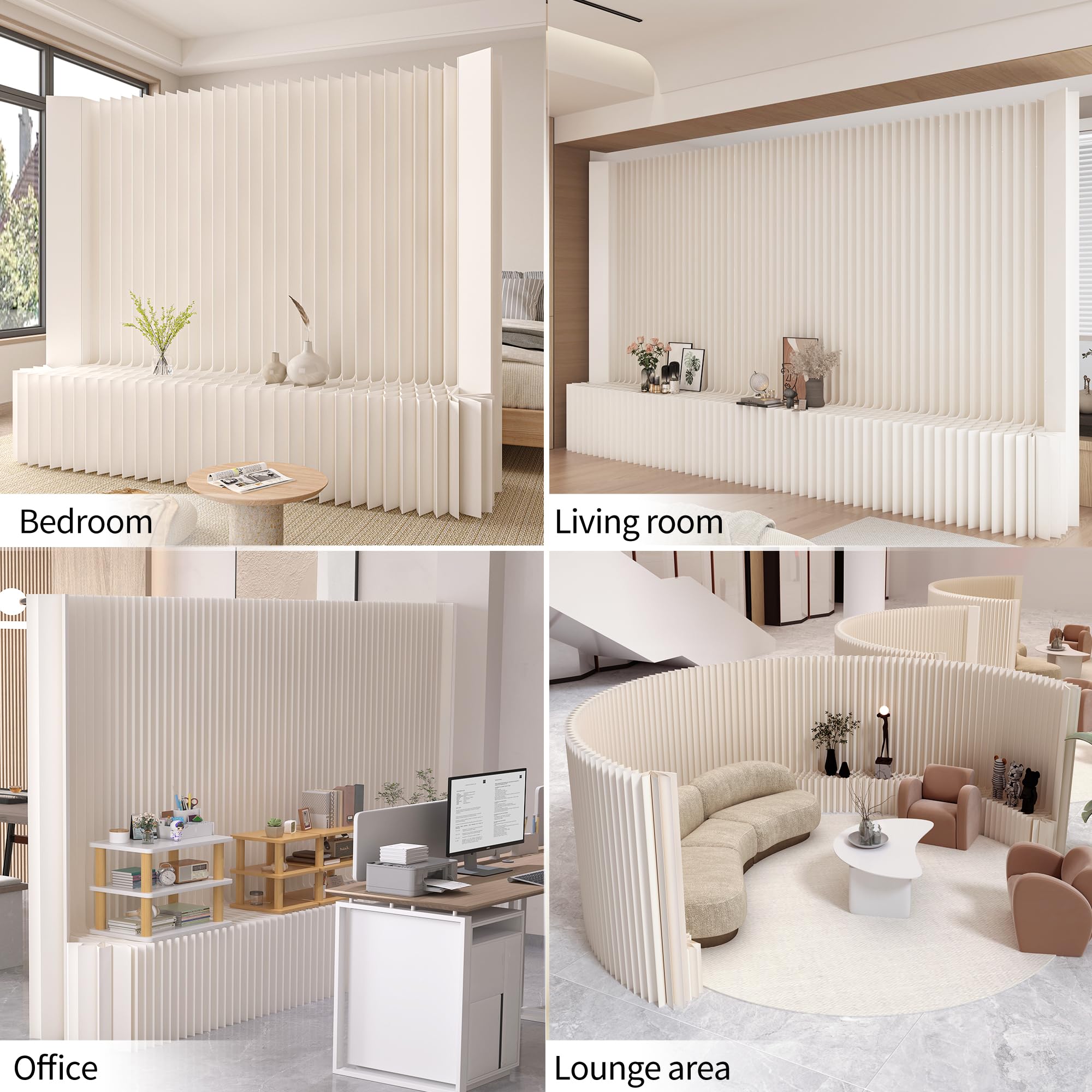 Faltbarer Raumteiler mit Ablageregal Flexibel Sichtschutz Trennwand, Ideal für Büro, Wohnzimmer, Geschäfte Wohnzimmer, Schlafzimmer, Balkon(Weiß) (L300 x B43 x H200 cm)