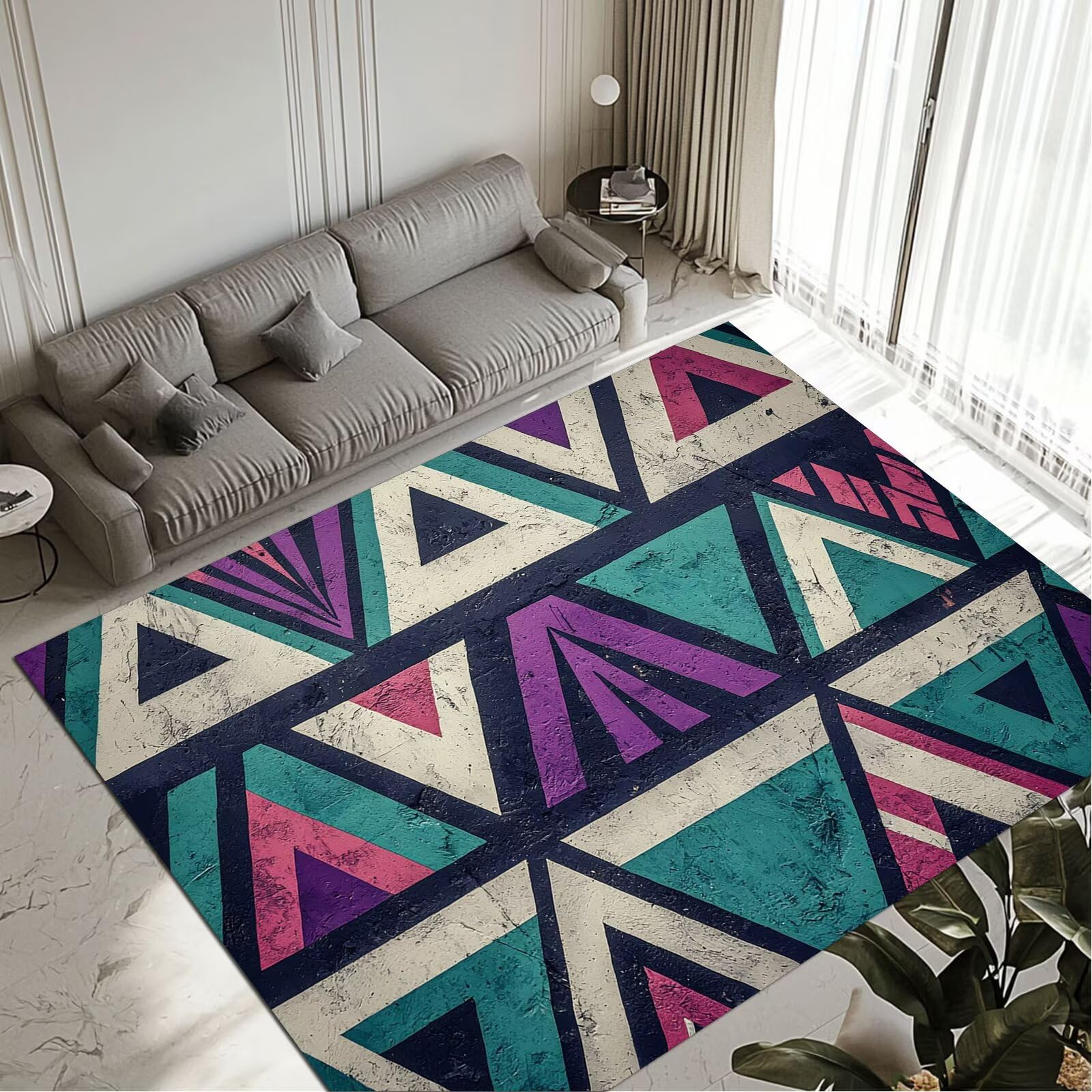 Grand tapis triangles pour décoration de salon et bureau au design géométrique 120x170