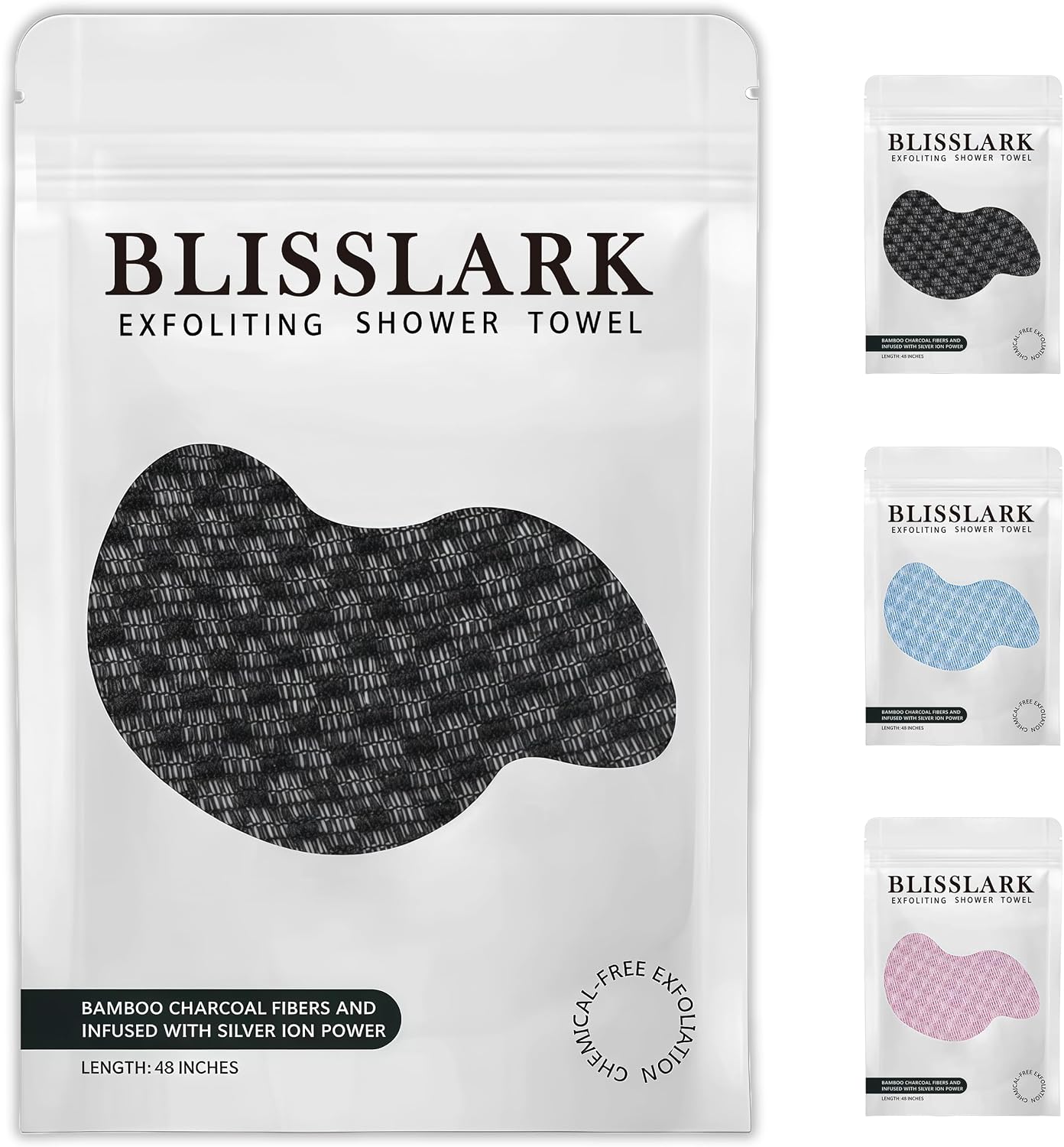 Blissal Exfoliating Shower Towel 48",Premium Scrub Wash Cloth for Body Face, Exfoliating Washcloth for Men and Woman (Blue)
