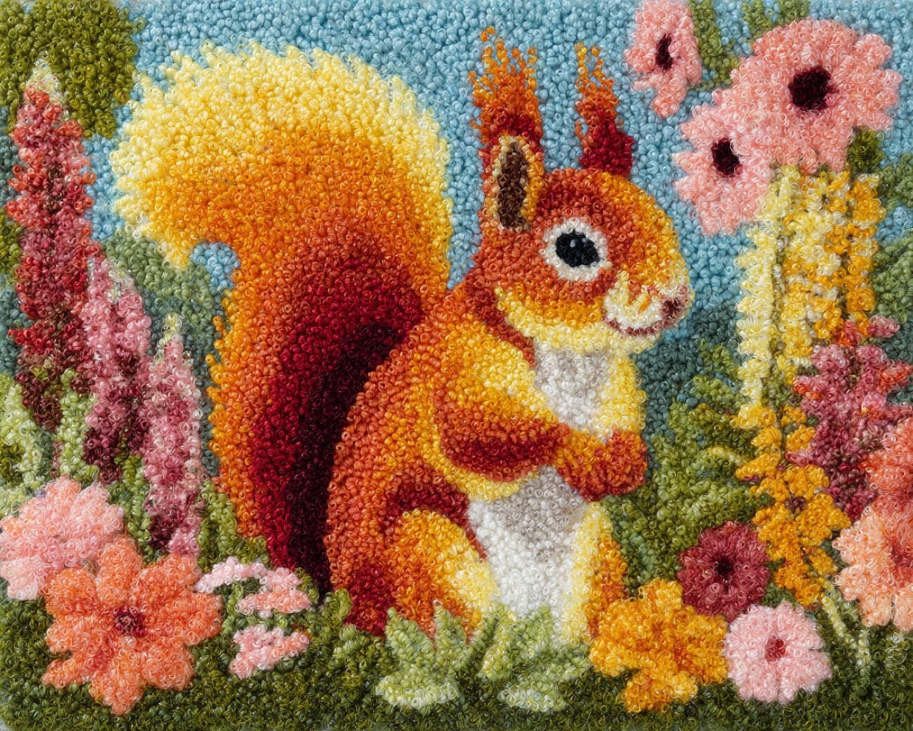 Henypt DIY Latch Hook Rug Kits Squirrels and Flowers 80x115cm
