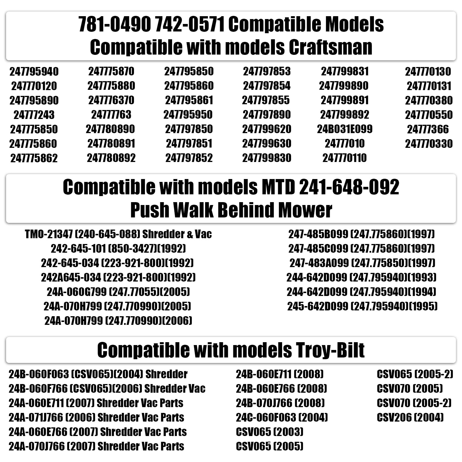 Kit de lames de déchiqueteuse 781-0490 742-0571 pour Craftsman Troy-Bilt MTD