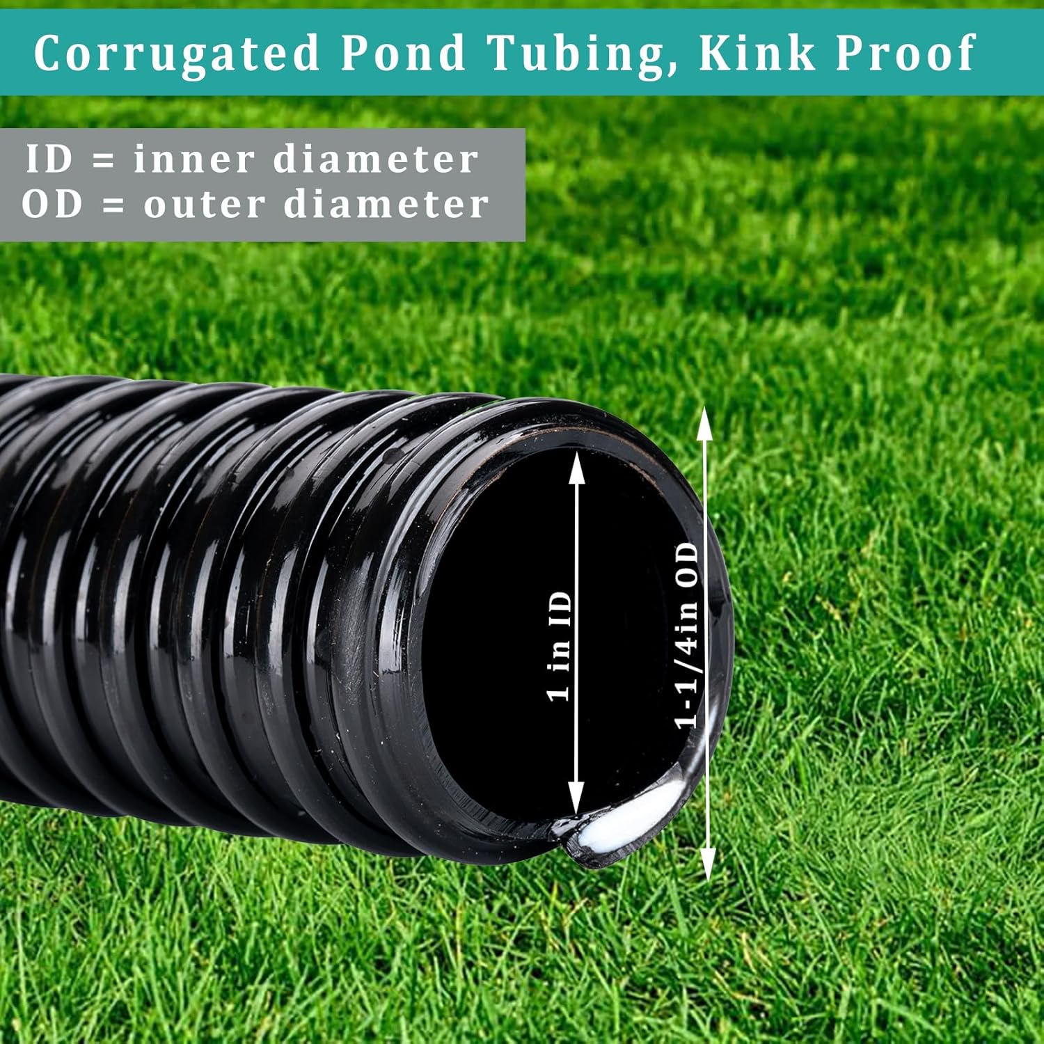 Pond Hose ID 1” × 25ft Black Corrugated Flexible Reinforced PVC Hose Vinyl Tubing for Pond Pump Fountain Garden Waterfall, Non-toxic & Kinkproof, with 2 clamps