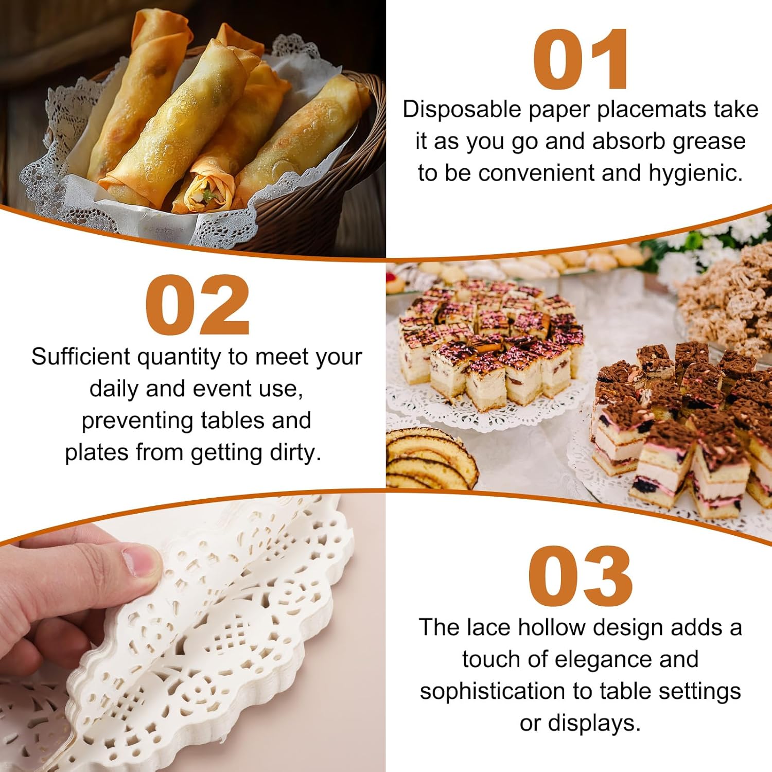 HARFINGTON 300pcs Lace Paper Doilies 11.5 Inch White Round Disposable Decorative Paper Placemats Hollow Flower Absorbing Papers for Cakes Desserts Food Decoration Wedding Birthday