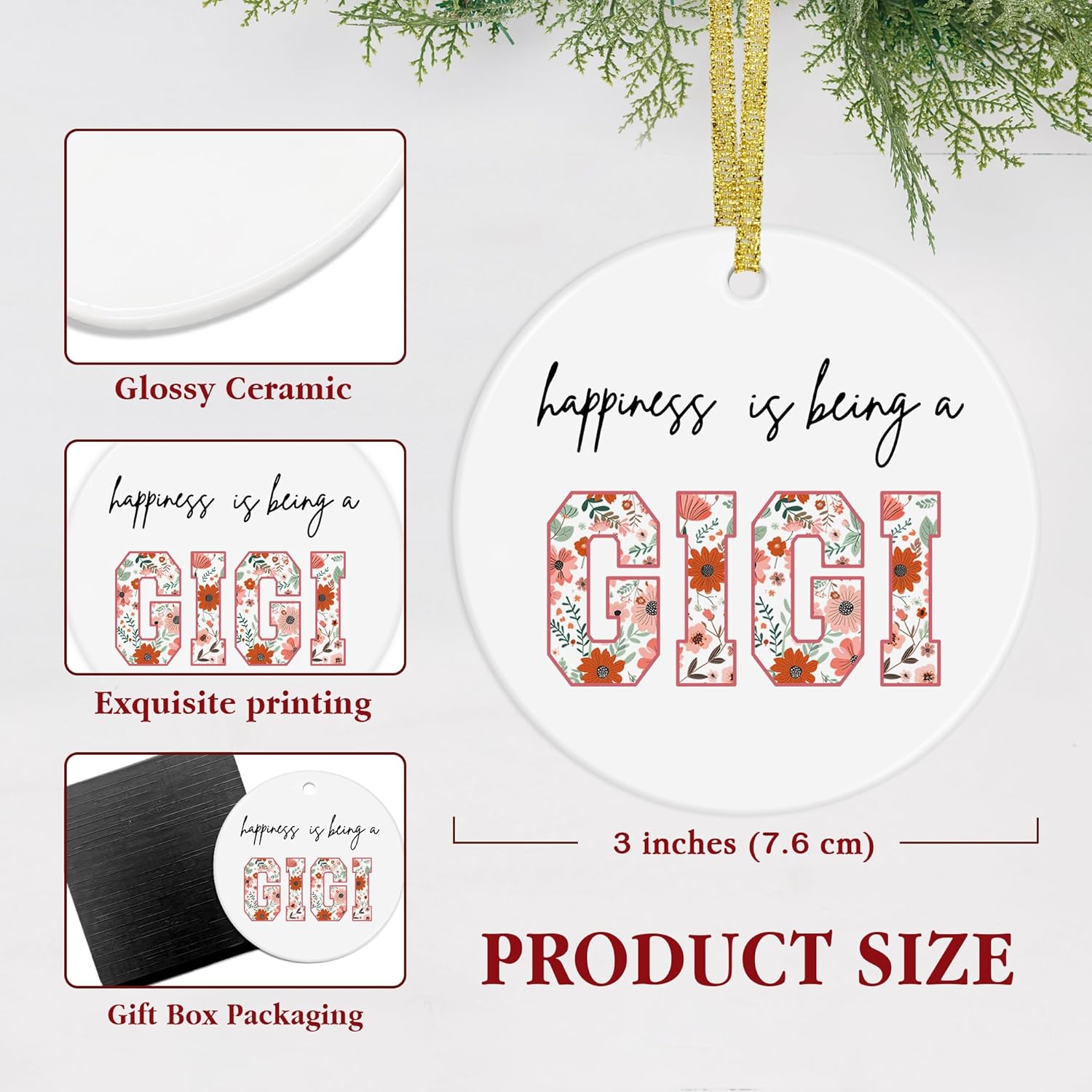 Gigi Gifts Christmas Ceramic Ornaments Decor, Happiness is Being a Gigi Ornaments Gifts for Grandma, Grandma Mothers Day Birthday Gift Haning Ornament Decorations for Christmas Tree - Image 7