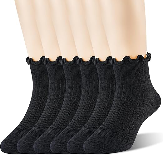 Age 3-10 Girls 100% Cotton Ruffle Socks, Cute Soft Breathable Frilly Dress Socks for Girls