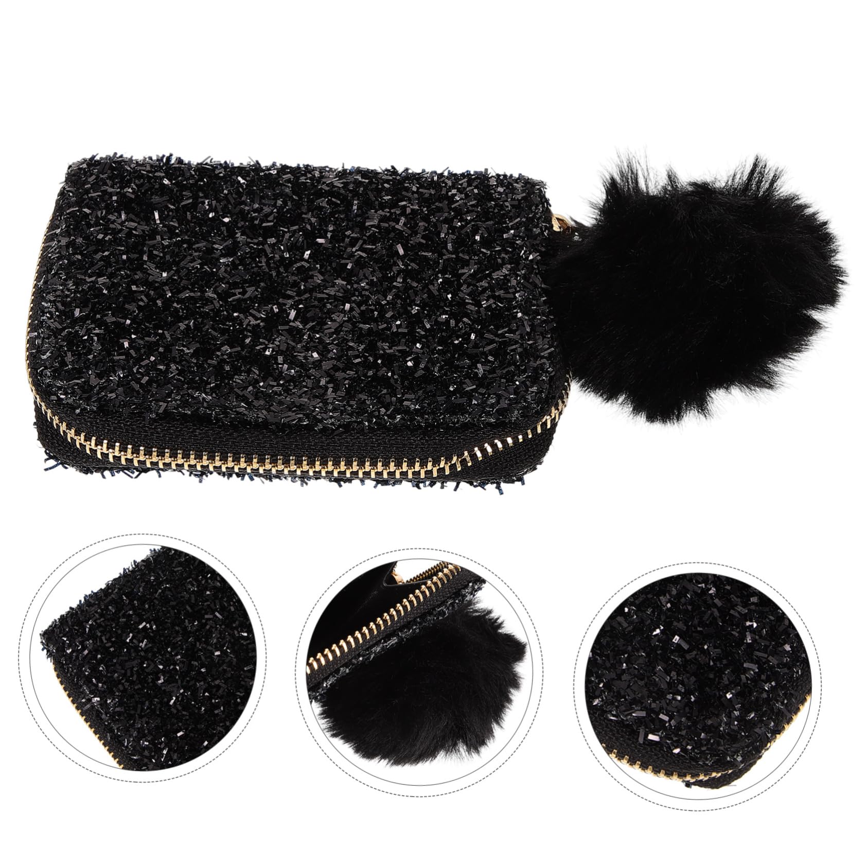 Housoutil 3stücke Sequin Kosmetiktasche Klein Tragbare Reiseaufbewahrung Pu Material Glänzender Look Für Urlaub Gym Und Organisation Farbe Schwarz s