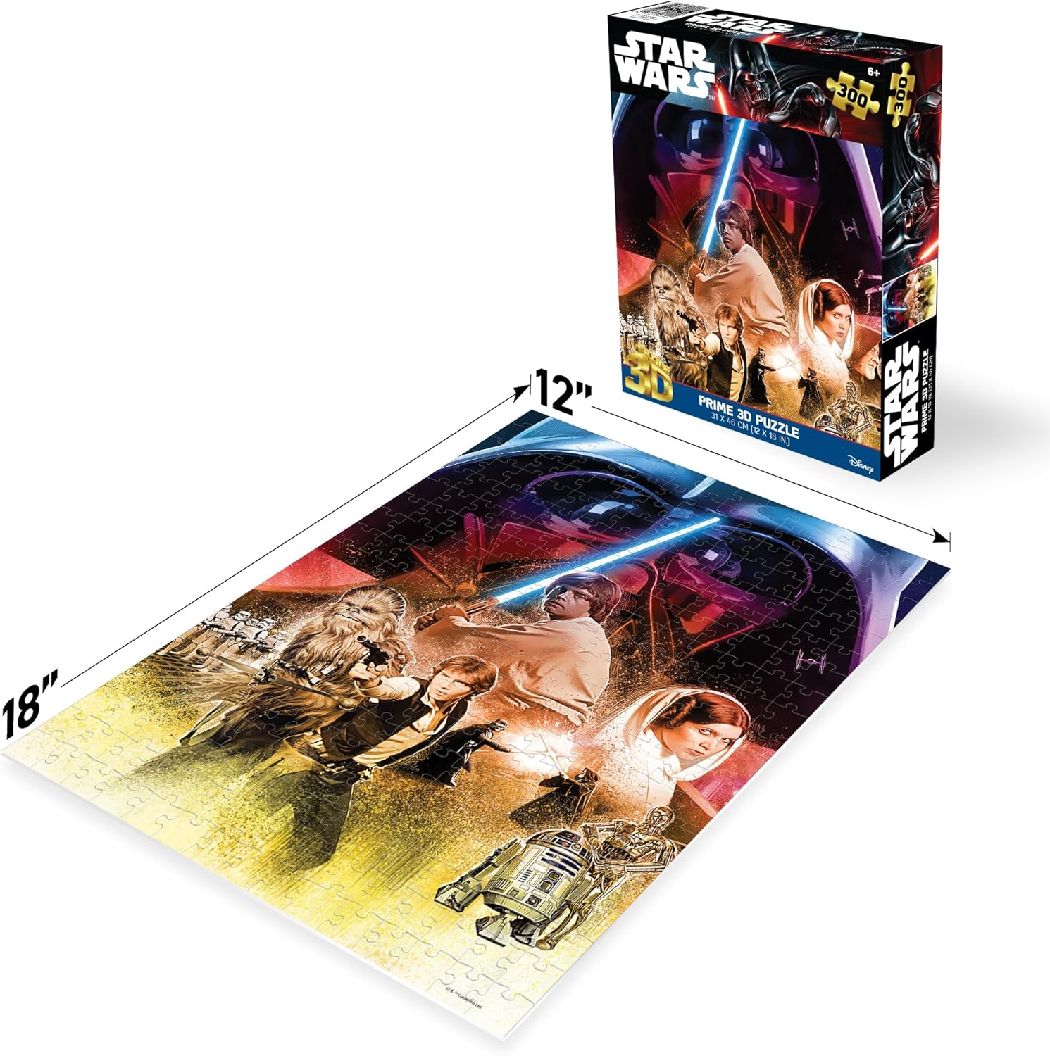 Prime 3D | Lucas | Star Wars | 300 Piece 3D Jigsaw Puzzle for Adults & Kids | Finished Size 12" x 18" | Challenging & Fun for Kids & Families | Immersive 3D Lenticular Effect