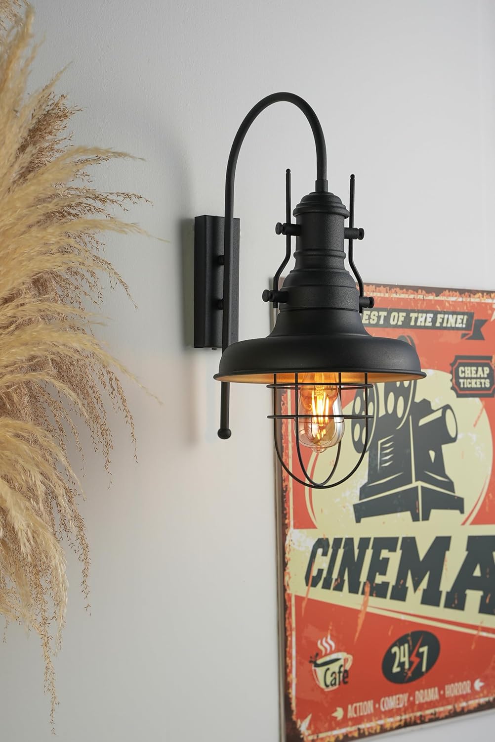 Vintage Farmhouse Black Wall Sconces Industrial Wall Light Fixture Rustic Farmhouse Lighting Home Office Lighting Fixture Bedroom Bathroom Wall Lamps Large Head Wire Cage Wall Sconce