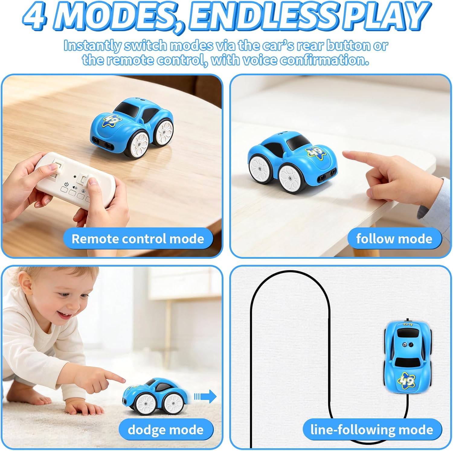 Automatic Line Following Car, 2.4Ghz Smart Sensor Super Mini Cars, Gestures Inductive Car That Follows Drawn Line, Smart Automatic Avoidance Desktop Vehicle