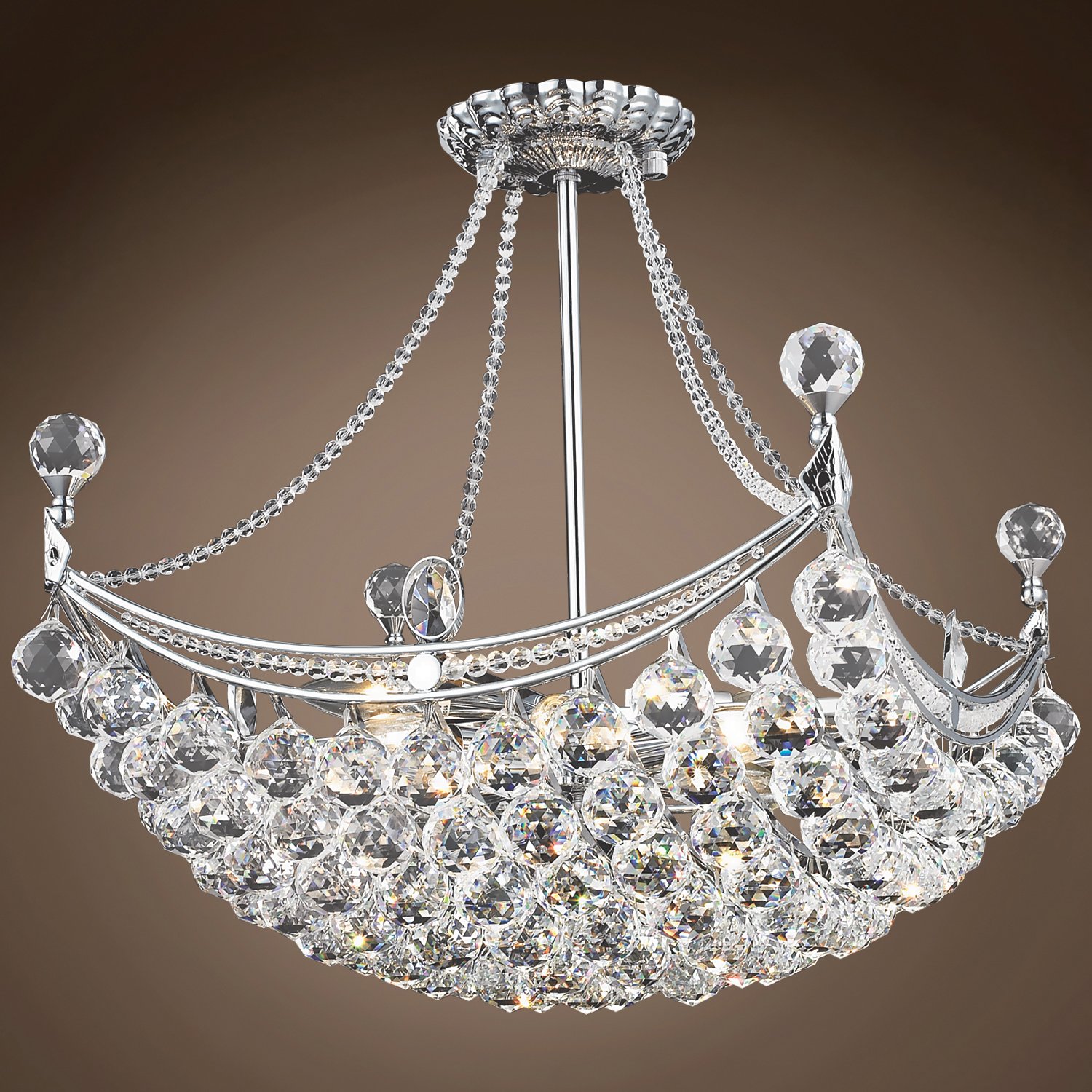 4 & 6 Corner Design 8 Light 20" Chrome Chandelier with Clear Swarovski Crystals