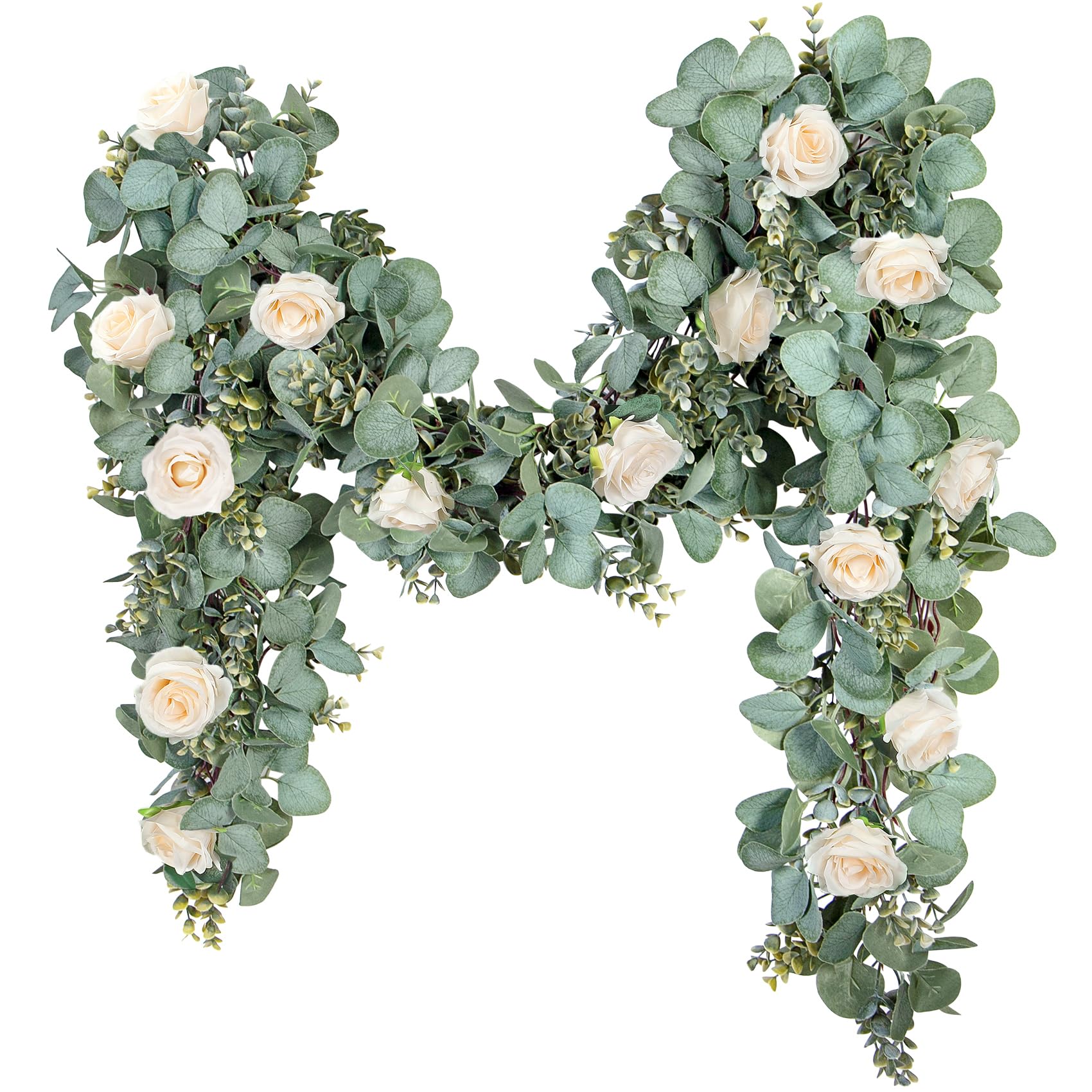 Ouddy Decor Eucalyptus Garland 6.56 Ft Lush Silver Dollar Leaves Boxwood Artificial Faux Greenery Vines for Baby Shower Wedding Party Table Runner