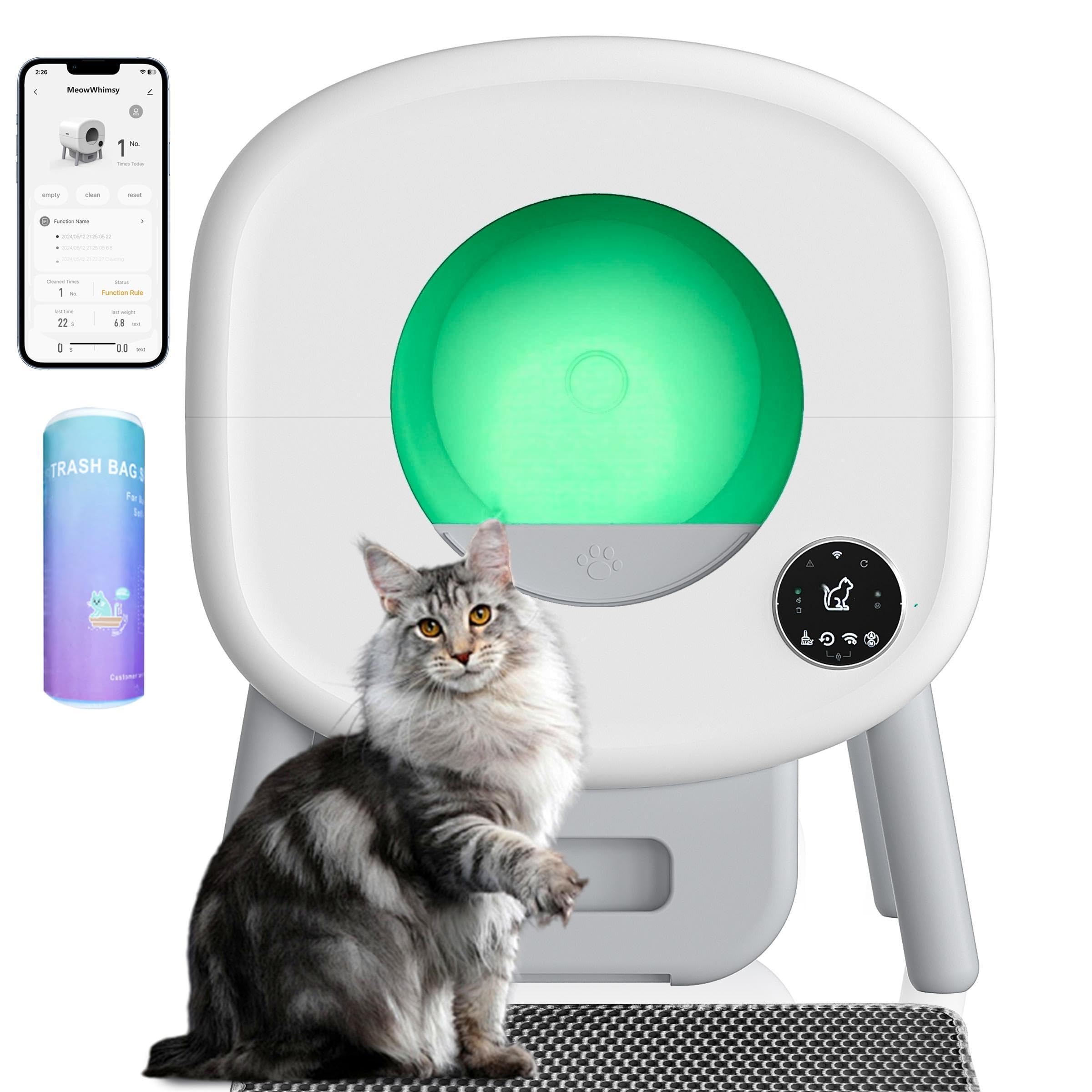 Automatic Litter Box-Robot for Multiple Cats, 110L Self-Cleaning Cat Litter Box, Large Electric Kitty Box-APP Control, Odor-Free, Liner & Litter Mat & Aromatherapy Box