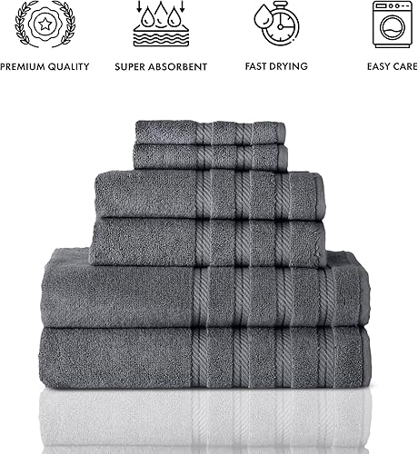 Miniatura 3 de Classic Turkish Towels Juego de 6 toallas de algodón de alta calidad, de secado rápido, suaves y absorbentes, 2 toallas de baño, 2 toallas de mano y