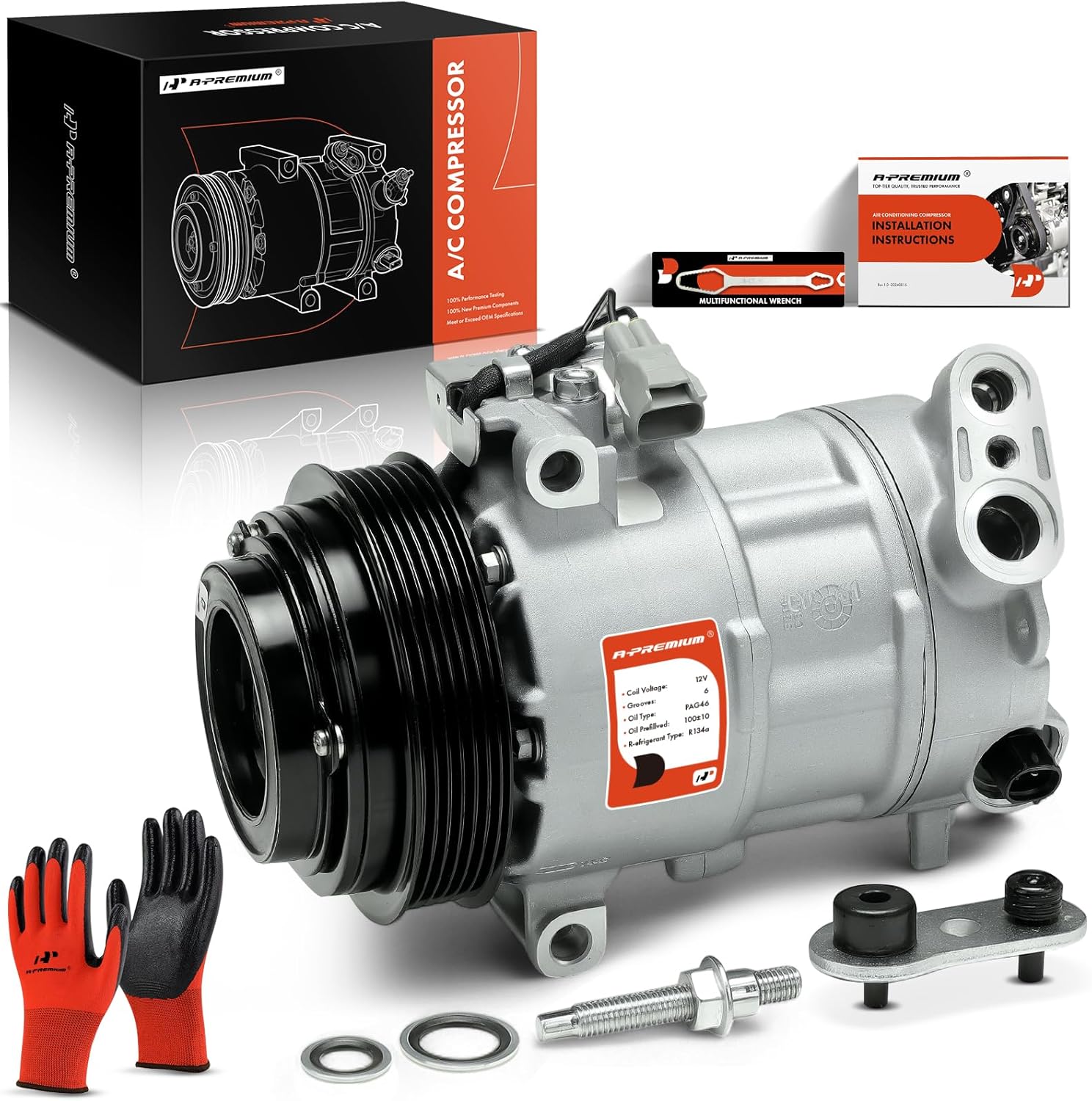 A-Premium Air Conditioner AC Compressor with Clutch Compatible with Dodge Dart 1.4L 2.0L 2.4L 2013-2016, 6SBU16 Compressor