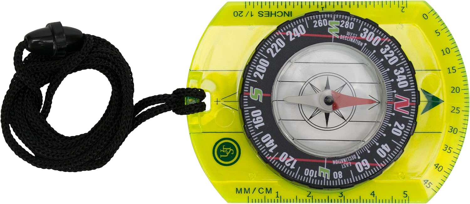 ust hi vis waypoint map compass with fluorescent plate and magnifier for hiking, camping, backpacking, emergency and outdoor survival : Sports & Outdoors