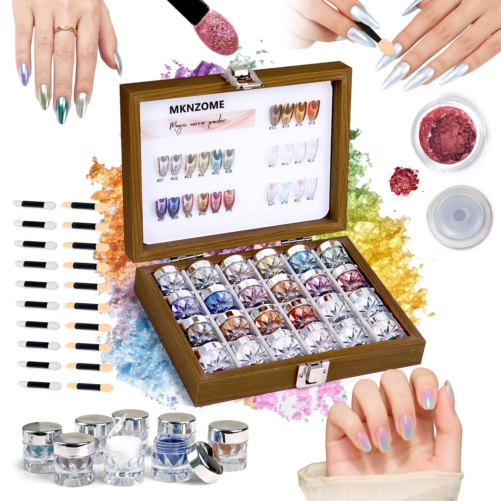 24 Colori Polvere per Unghie Cromata Metallic Mirror Aurora Olografico