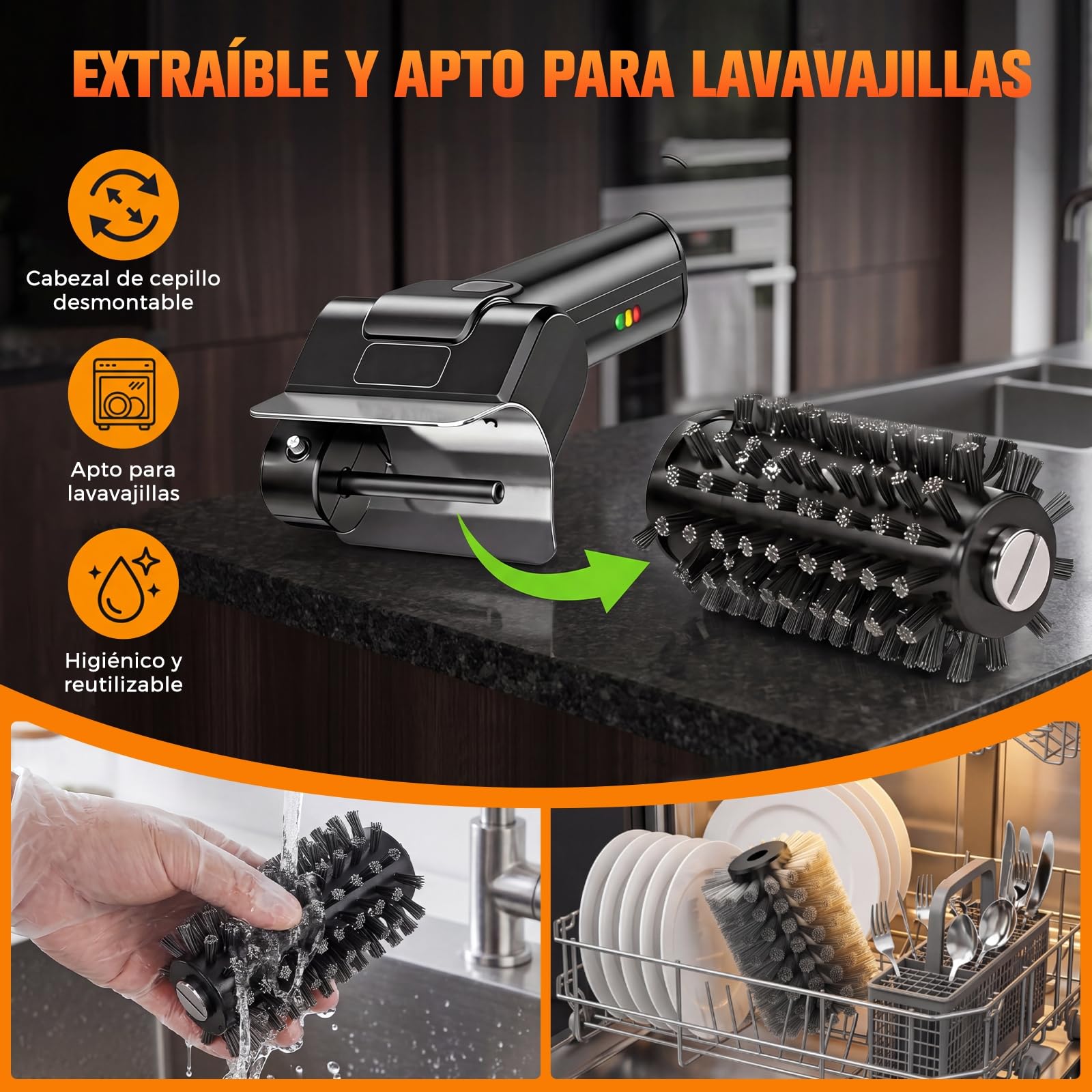 Cepillo Eléctrico para Barbacoa Limpieza: Limpiador de Parrilla Electrico - Limpa Grelha Churrasqueira Inalámbrico Recargable 120 Minutos de Autonomía Cerdas de Acero INOX para Todo Tipo De Parrilla