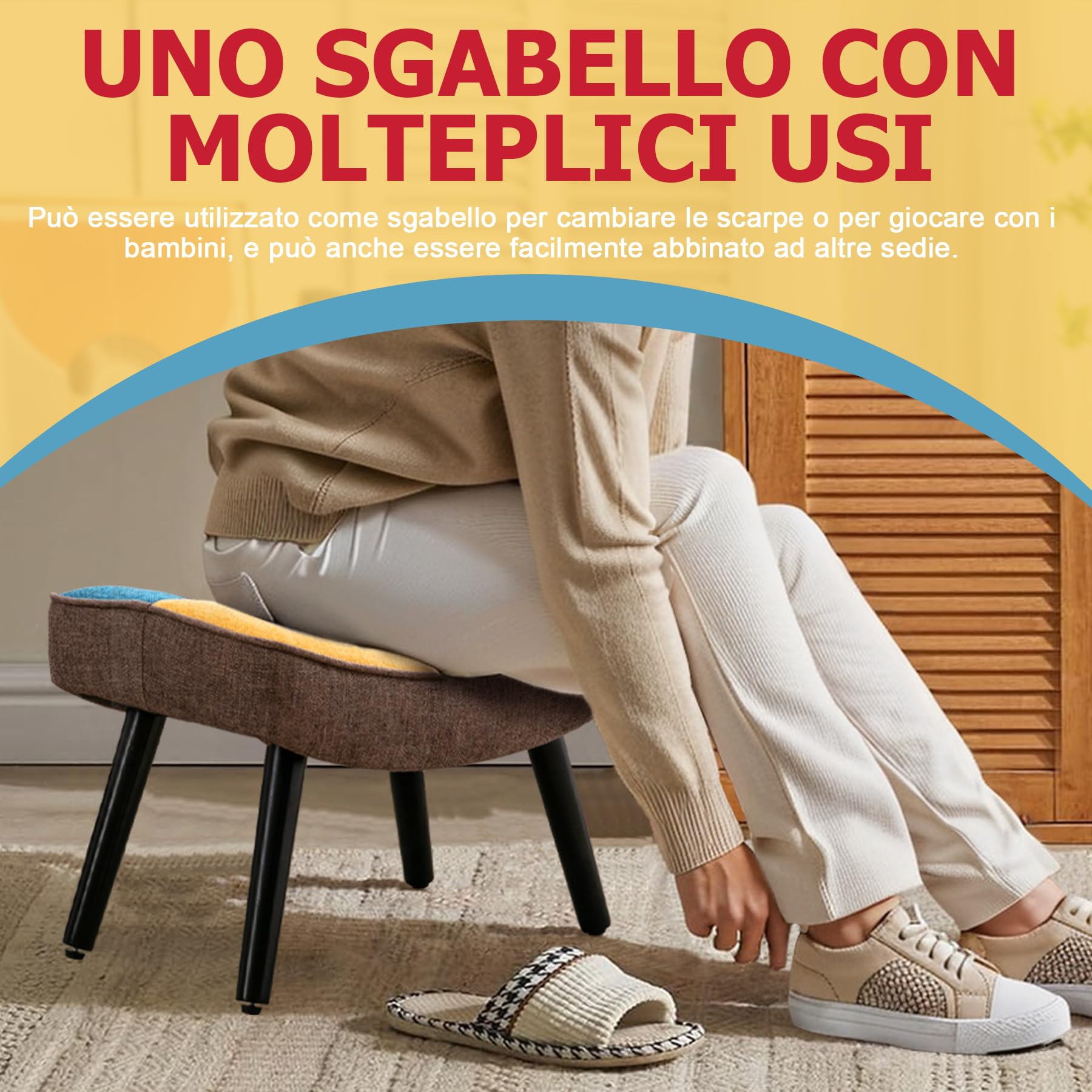Poggiapiedi Ottomane Gambe in Legno Lino Patchwork Colorato Soggiorno Camera da Letto 41CMx51CMx37CM