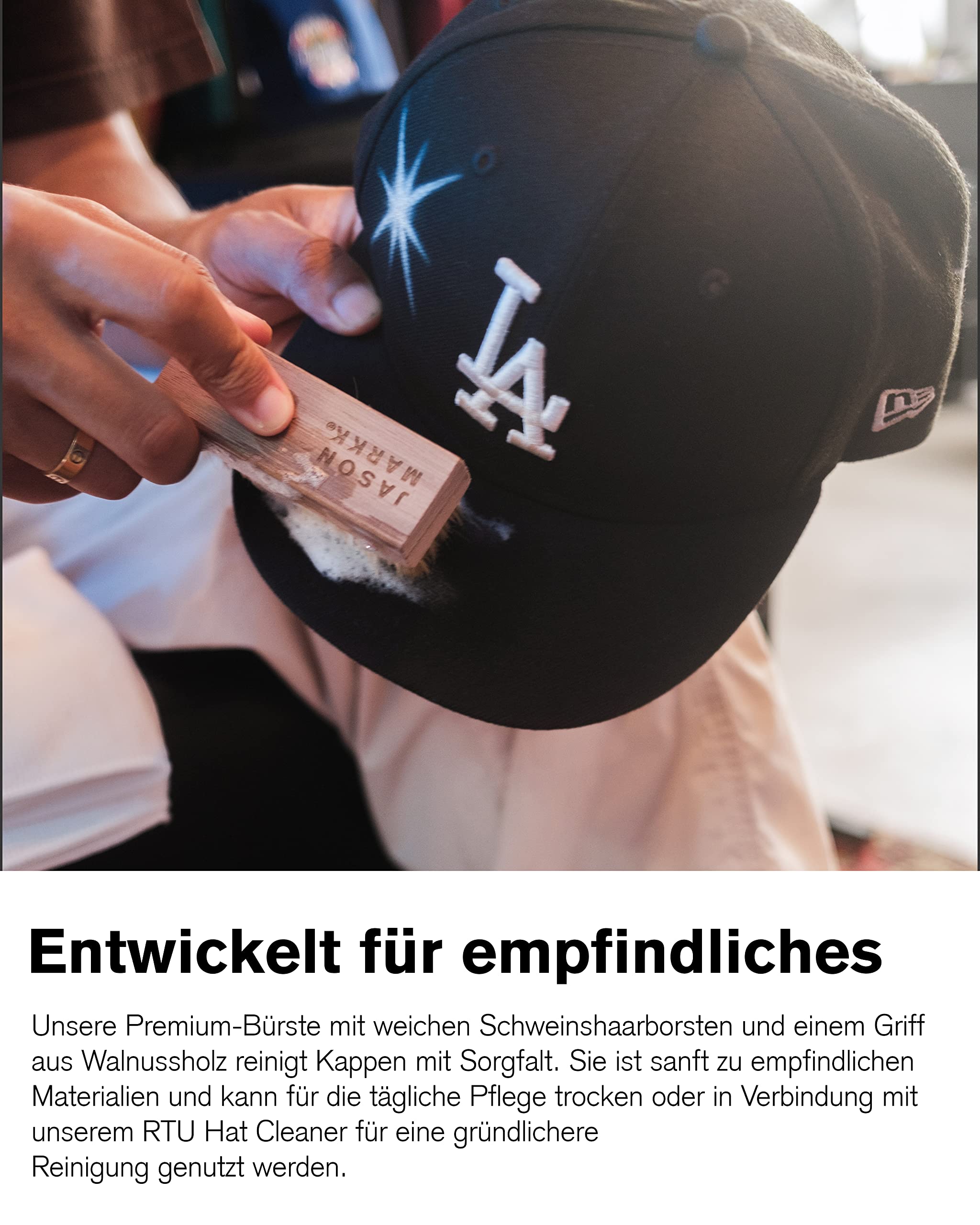 Jason Markk Hat Care Kit, 4 oz/ 118ml Schaumreiniger, Premium-Reinigungsbürste, reinigt effektiv Kappen, sicher auf allen Materialien, speziell entwickelt für Baumwolle, Wolle, Filz & mehr, parfümfrei