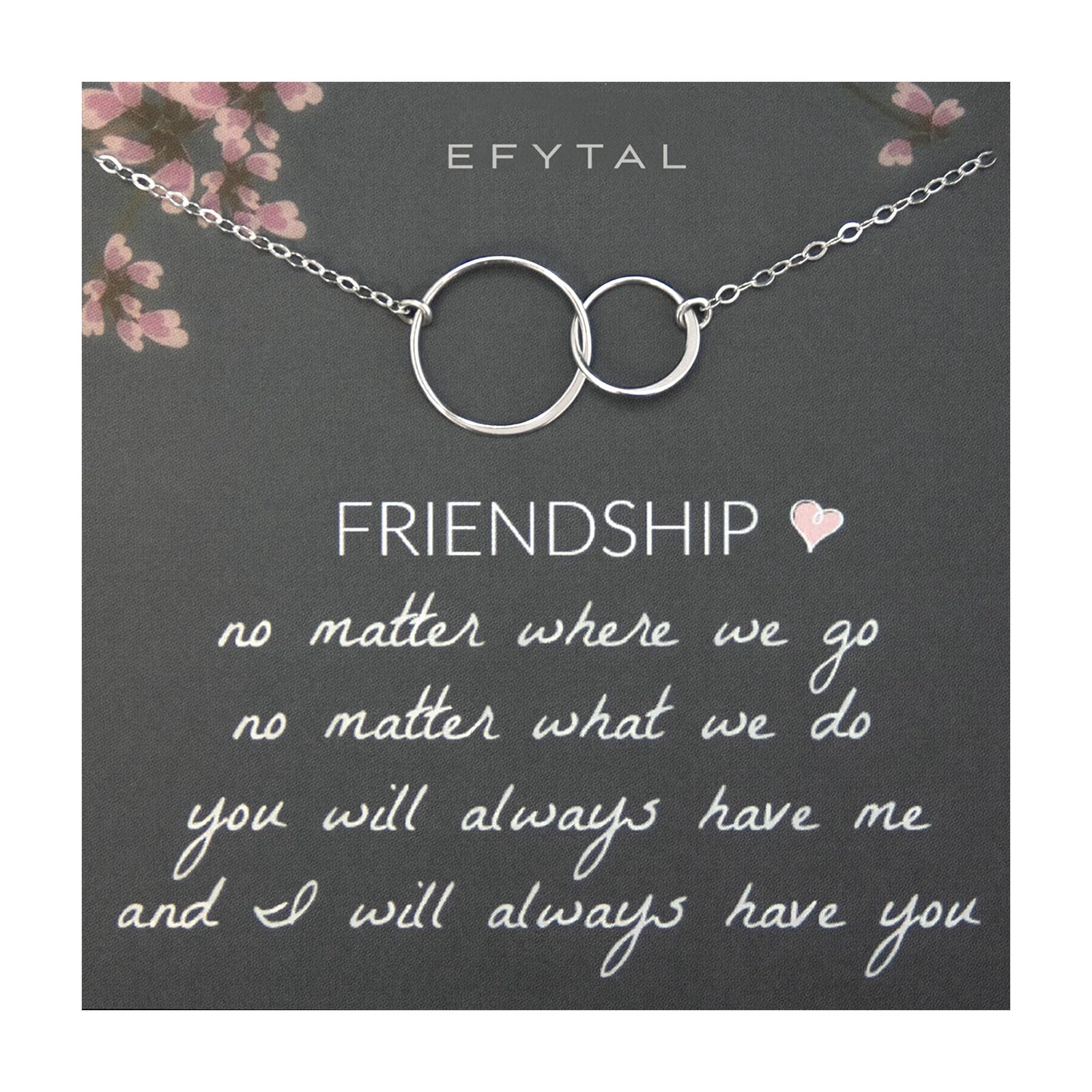 EFYTALEFYTAL Friendship Necklaces, Two Circle Sterling Silver or Gold Necklace for Women, Friend Gifts for Women, Gifts for Best Friends Women, Bff Gifts for Women, Birthday Gifts for Friends Female
